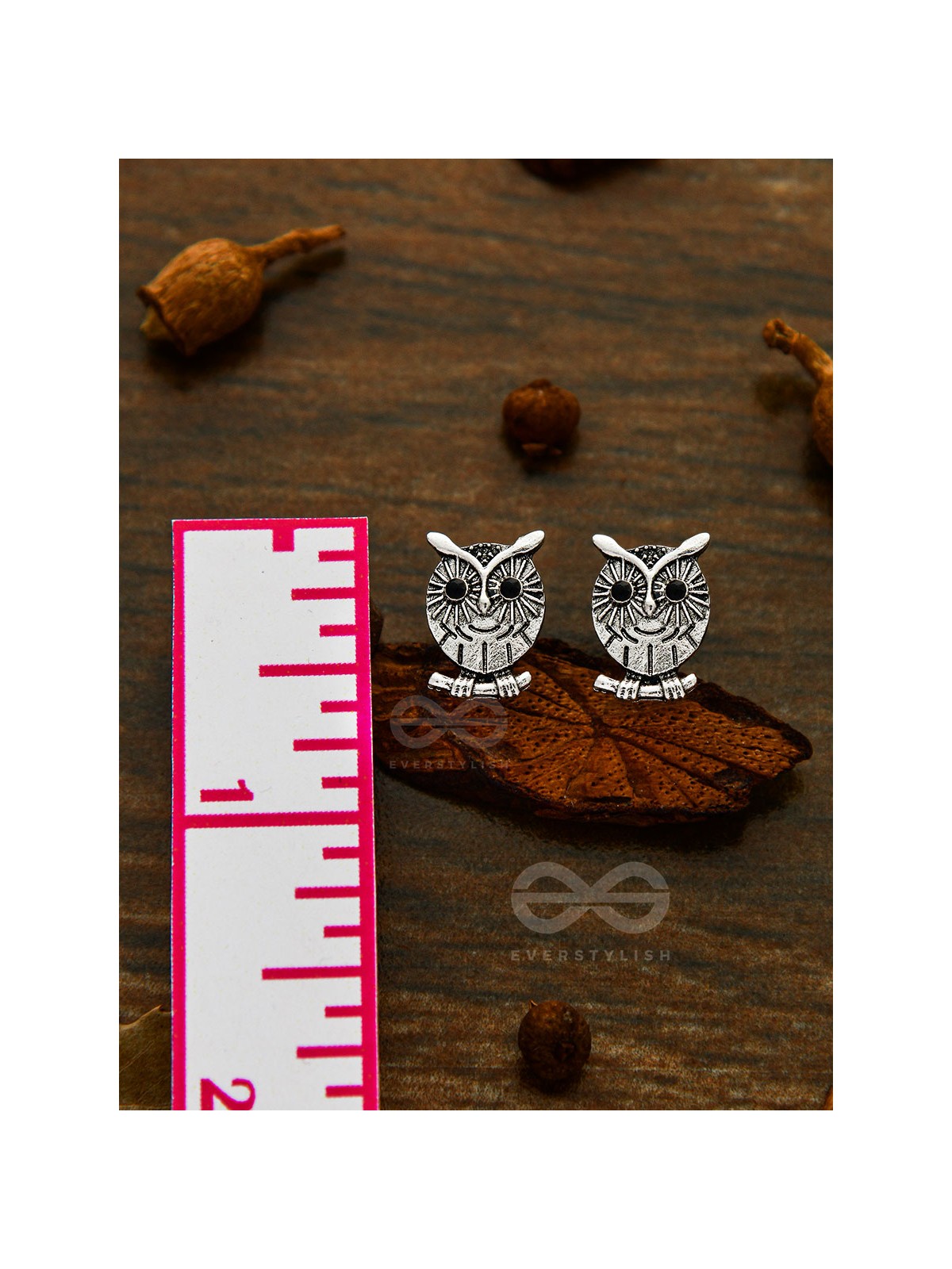 Quirky little owl on a branch - Tiny Trinket Earrings