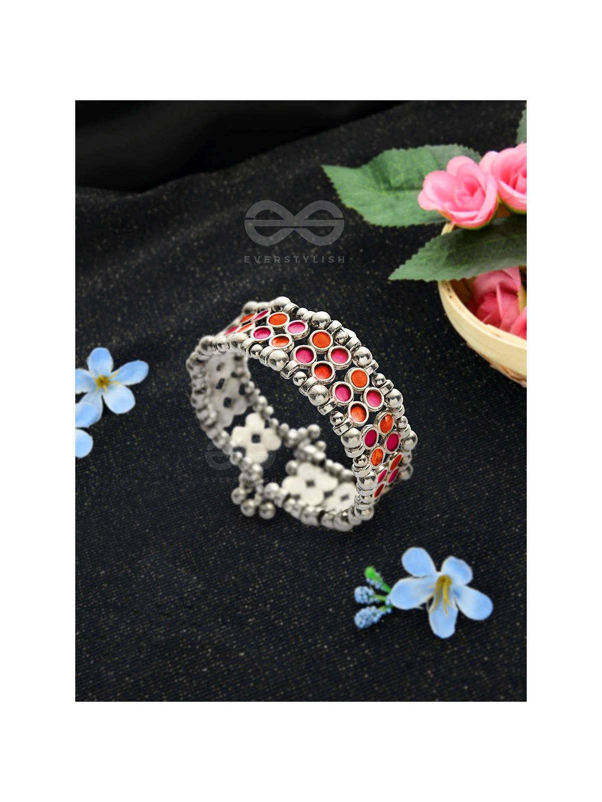 The Elegant Symmetry - Adjustable Enamelled Bracelet (Orange-Pink)