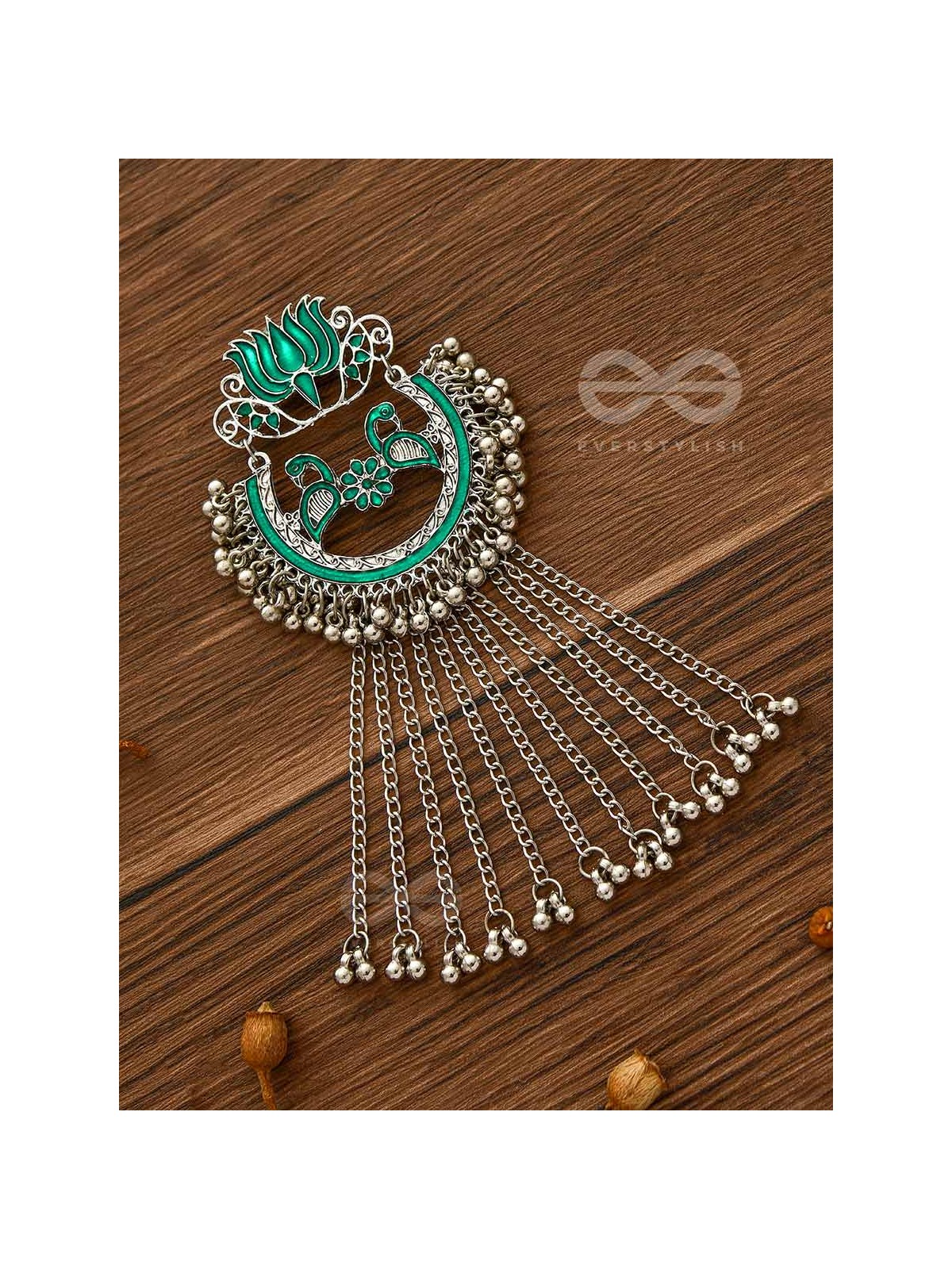 The Dangling Blooming Lotus - Statement Meenakari Earrings (Pine Green)