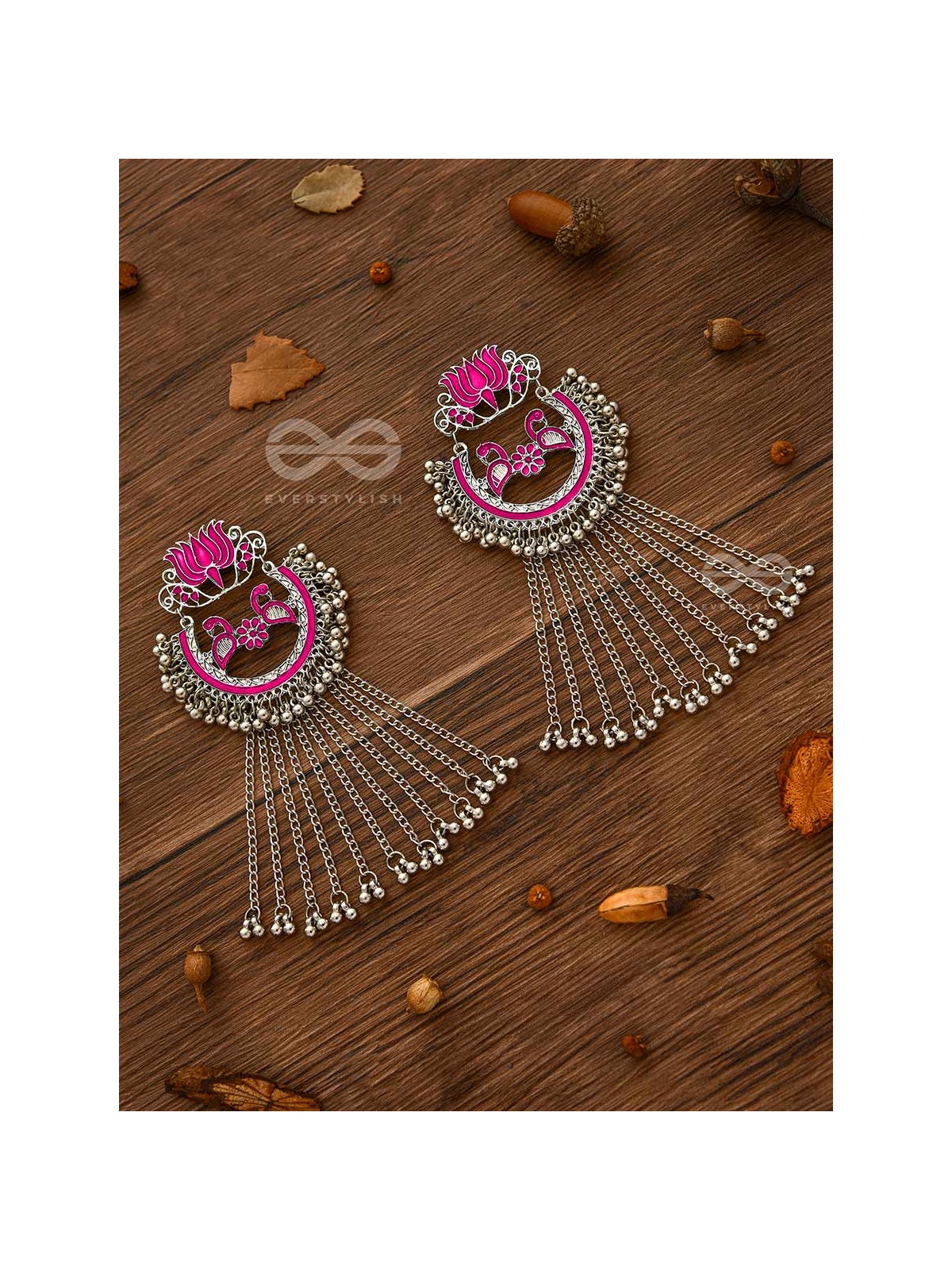 The Dangling Blooming Lotus - Statement Meenakari Earrings (Pink)
