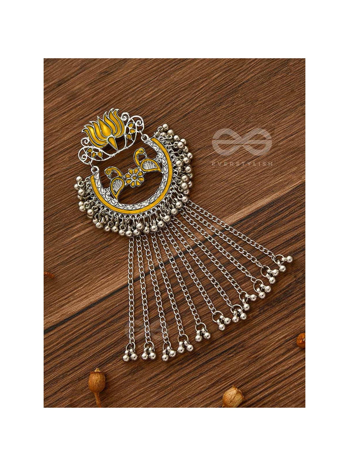 The Dangling Blooming Lotus - Statement Meenakari Earrings (Yellow)