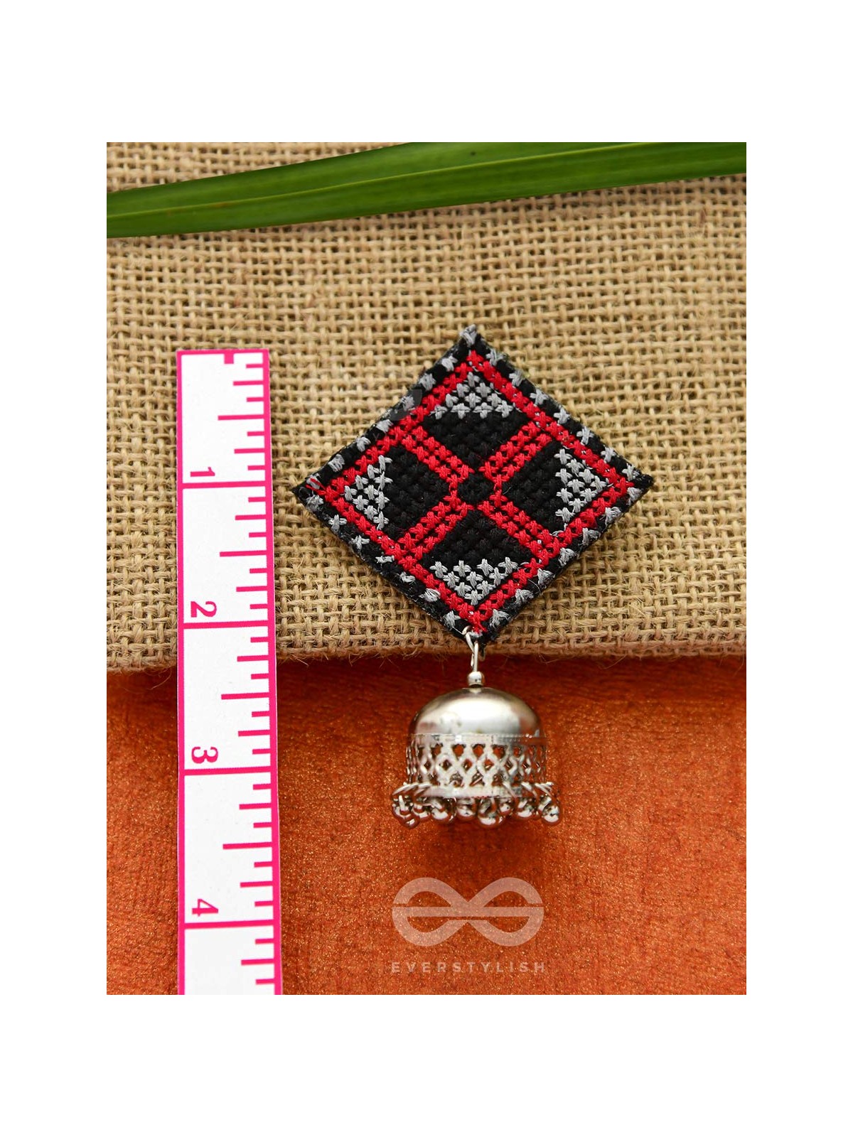 The Aztec Kite Jhumkas - Statement Embroidered Earrings (Red - Black)