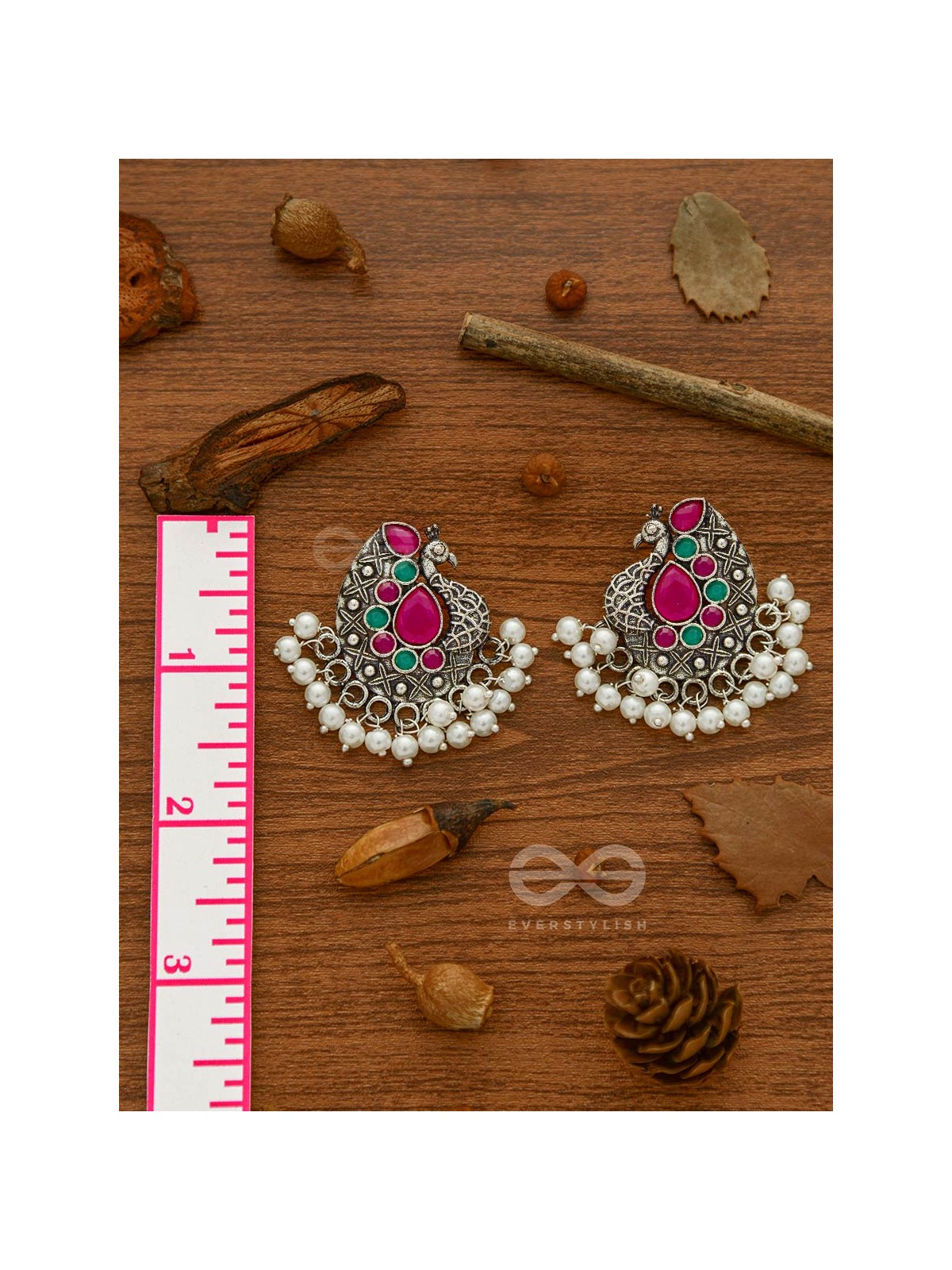 The Perky Peacock- Oxidised Enamelled Earrings