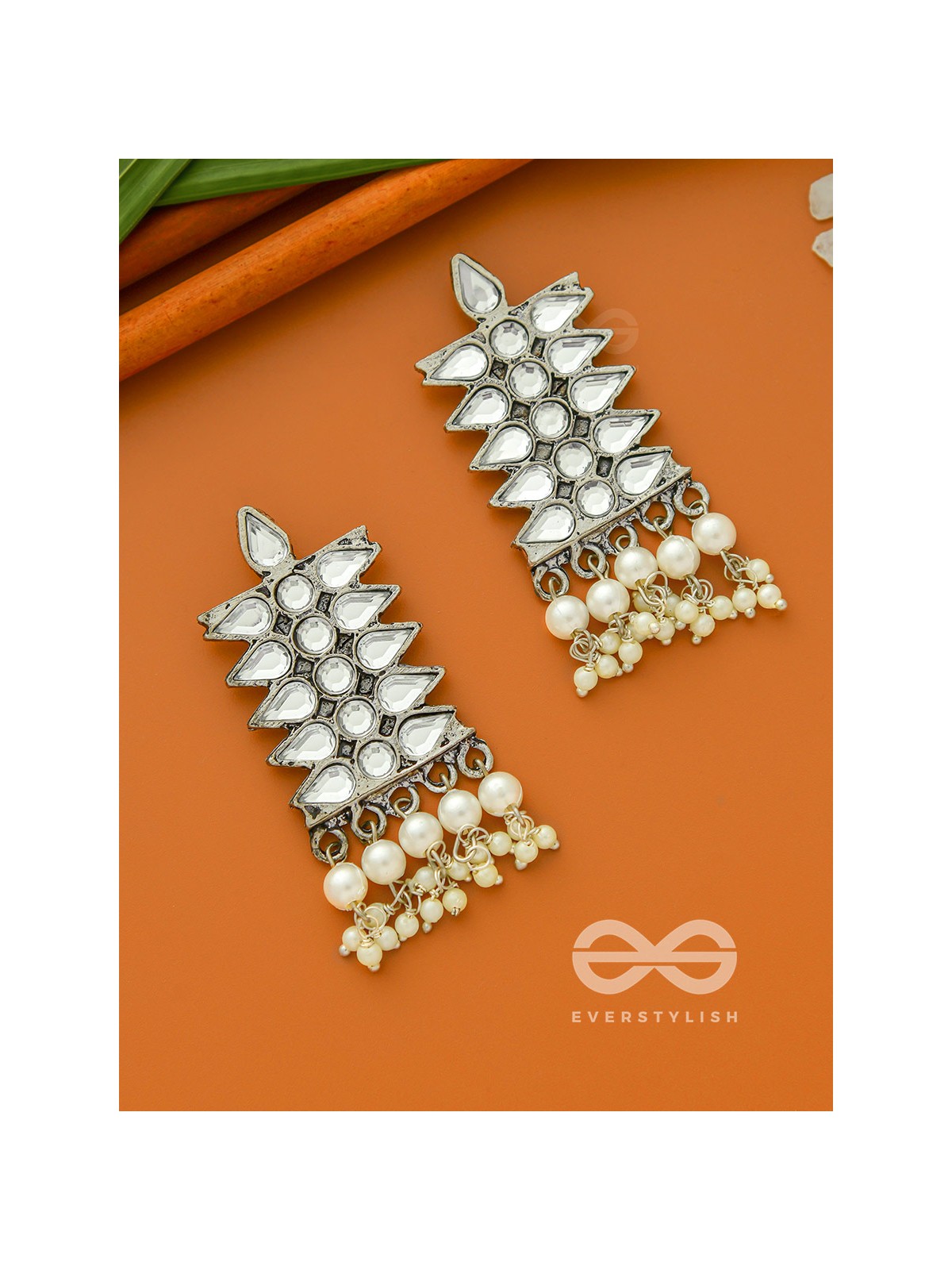 The Pristine Pine- Oxidised Enamelled Earrings