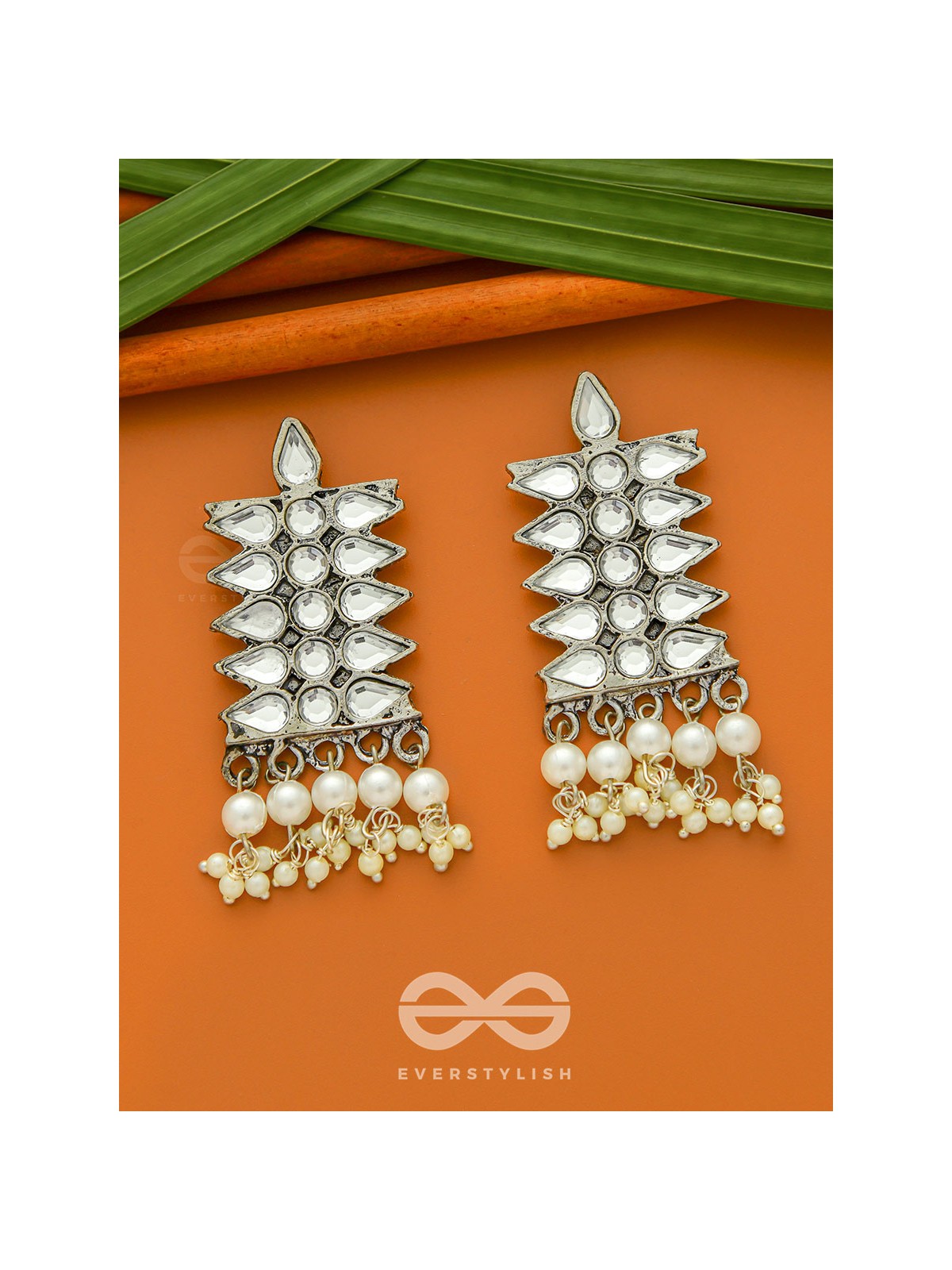 The Pristine Pine- Oxidised Enamelled Earrings