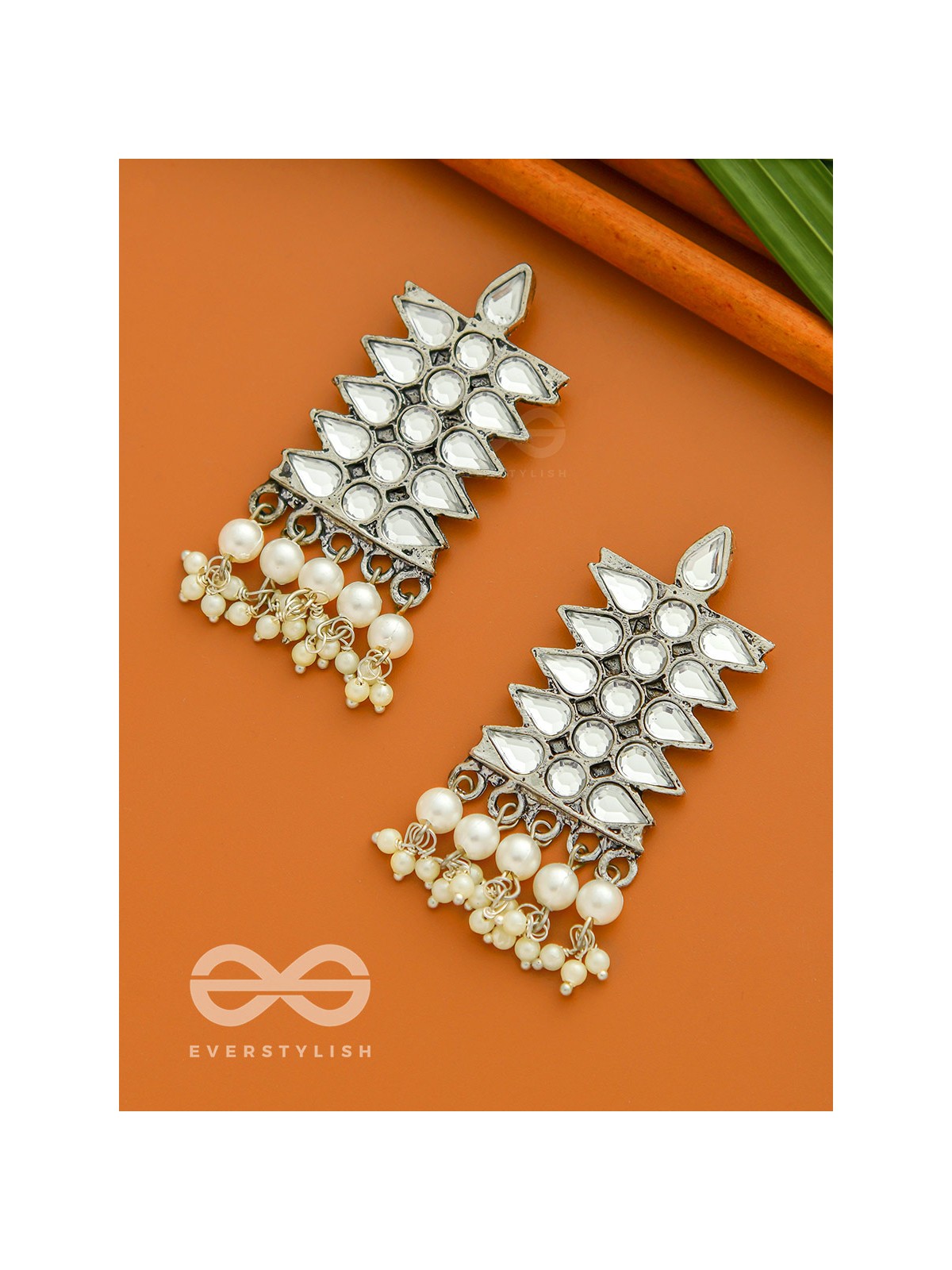 The Pristine Pine- Oxidised Enamelled Earrings