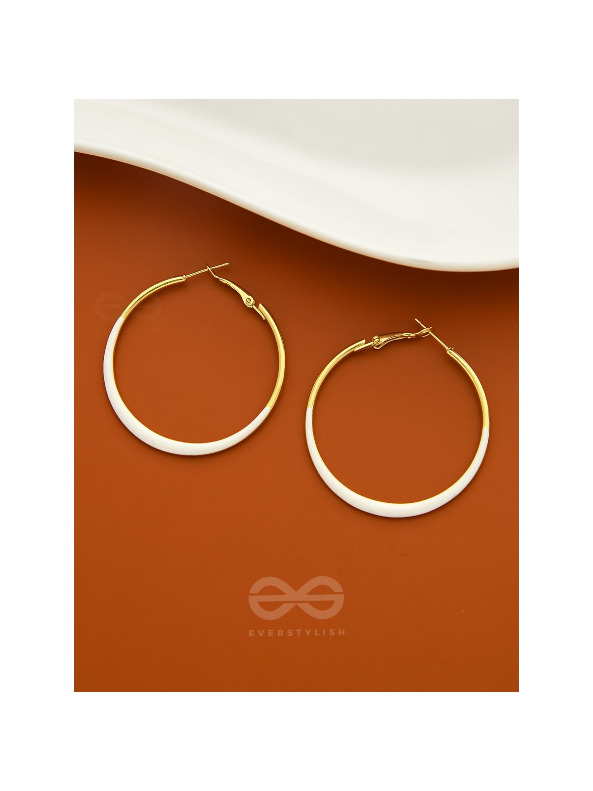 The Ashen Loops- Golden Hoop Earrings (Porcelain White)