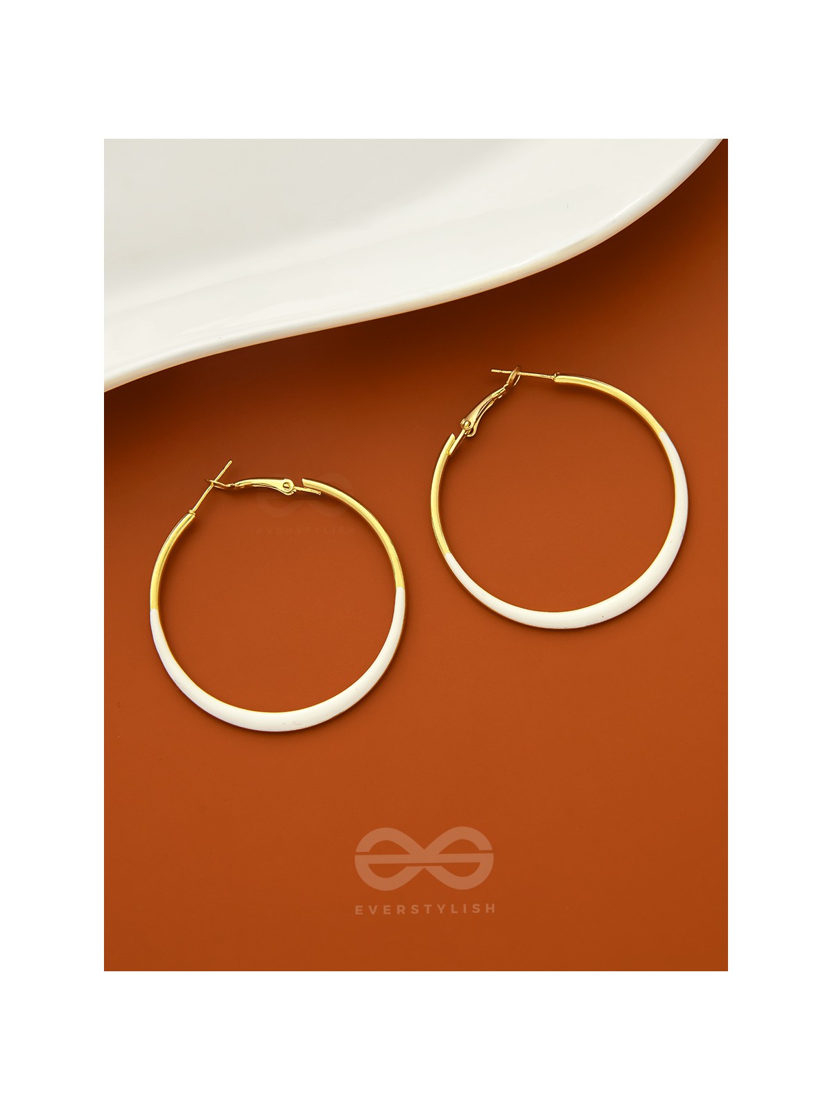 The Ashen Loops- Golden Hoop Earrings (Porcelain White)