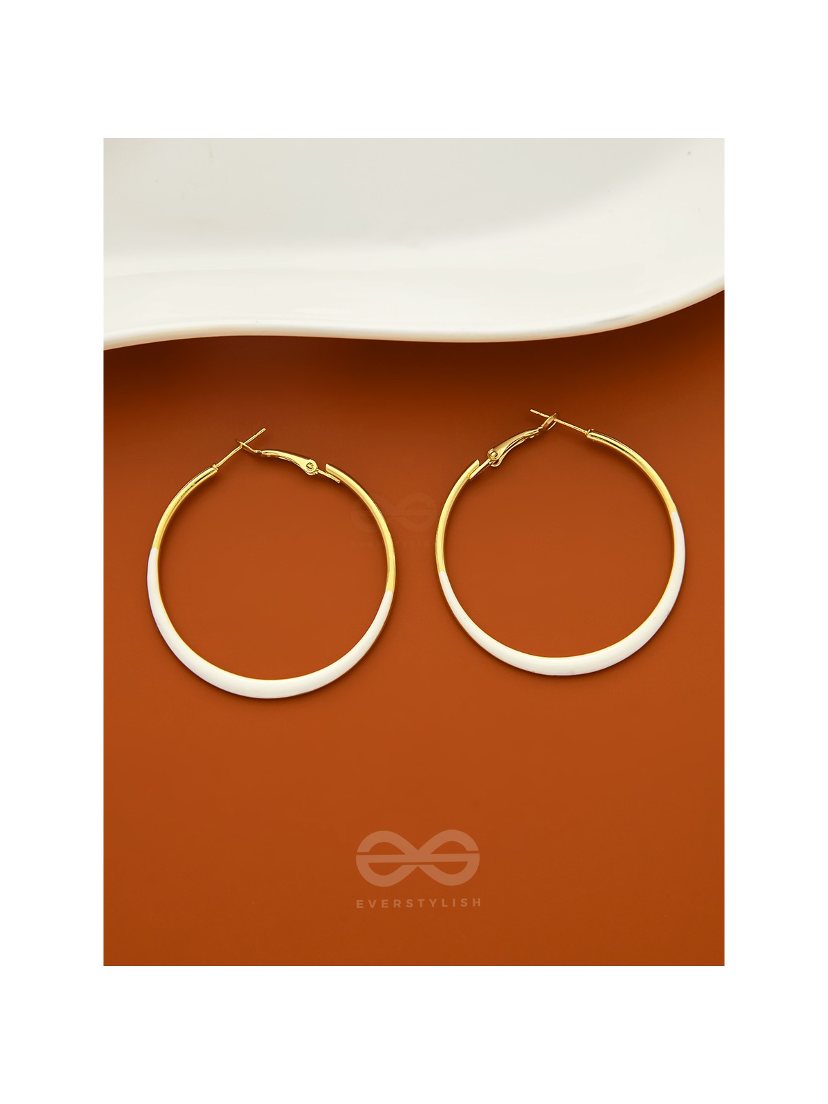 The Ashen Loops- Golden Hoop Earrings (Porcelain White)