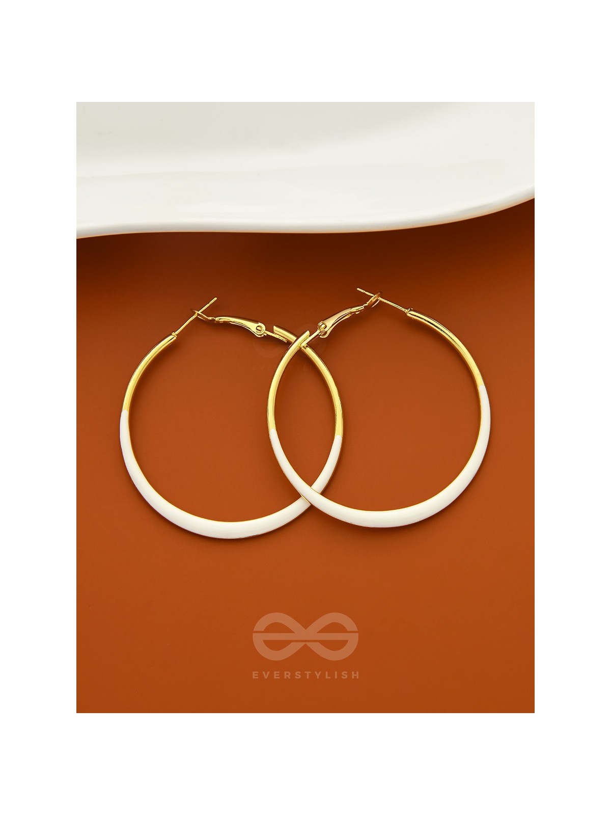 The Ashen Loops- Golden Hoop Earrings (Porcelain White)