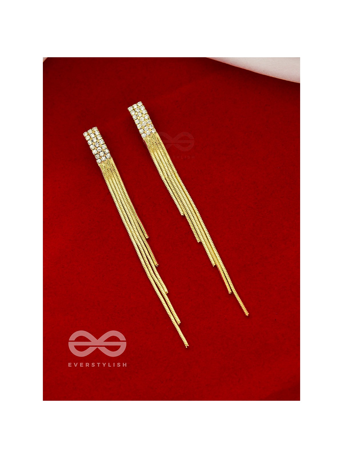 Melting Glint- Rhinestones Encrusted Golden Dangler Earrings 