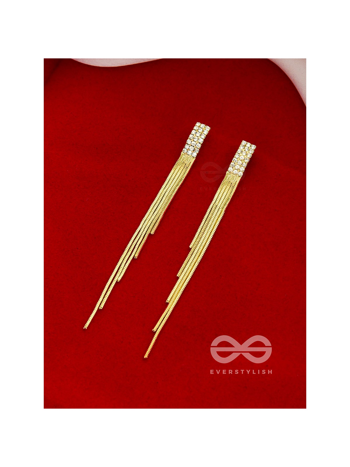 Melting Glint- Rhinestones Encrusted Golden Dangler Earrings 