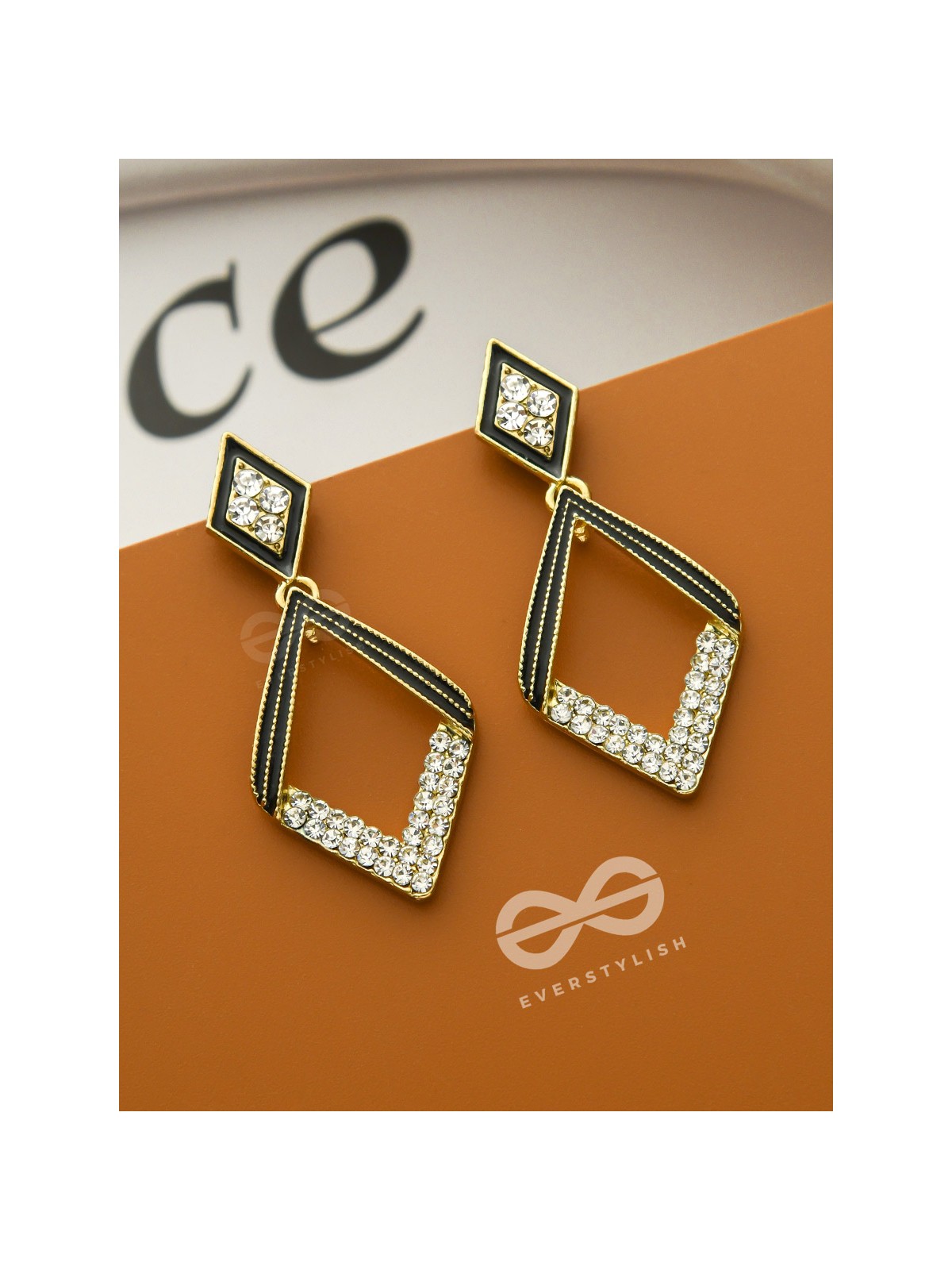 Paired Paragons- Diamond-Shaped Black and Golden Earrings