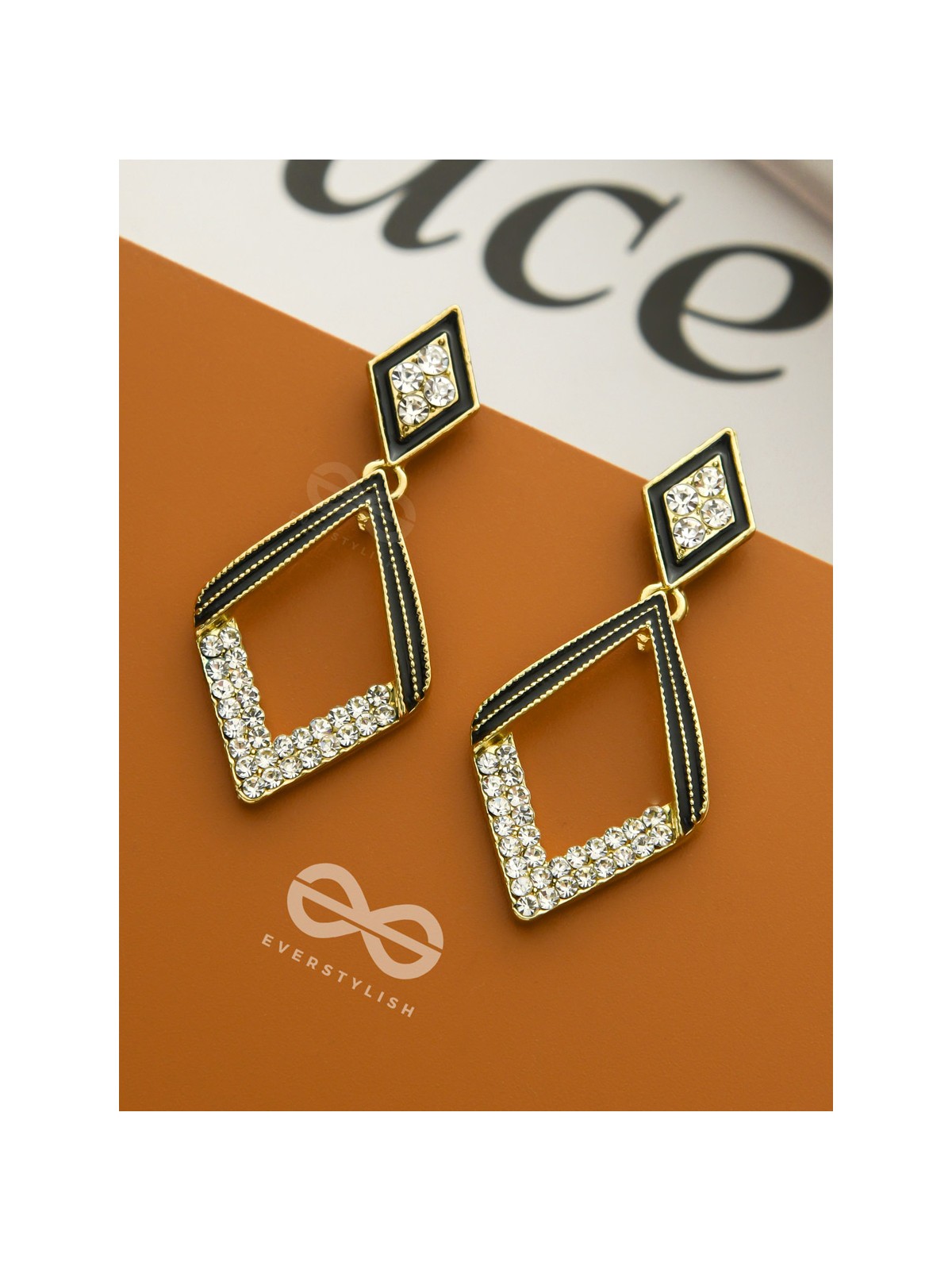Paired Paragons- Diamond-Shaped Black and Golden Earrings