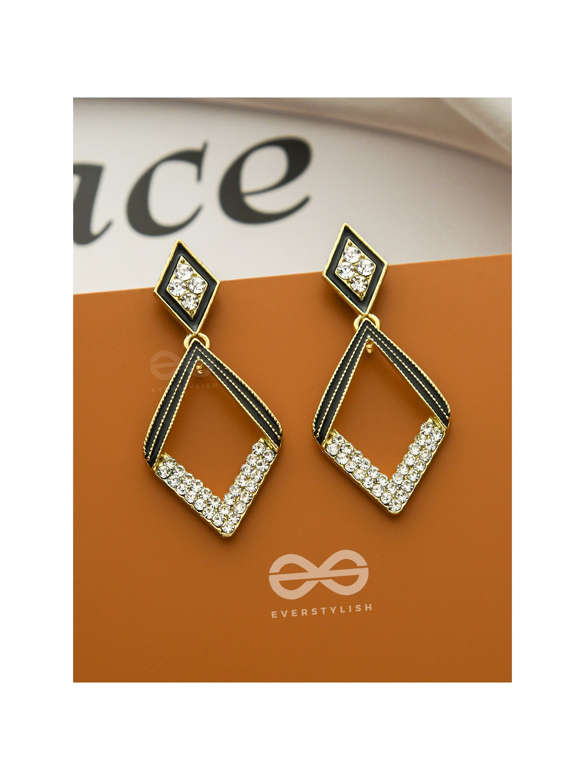 Paired Paragons- Diamond-Shaped Black and Golden Earrings