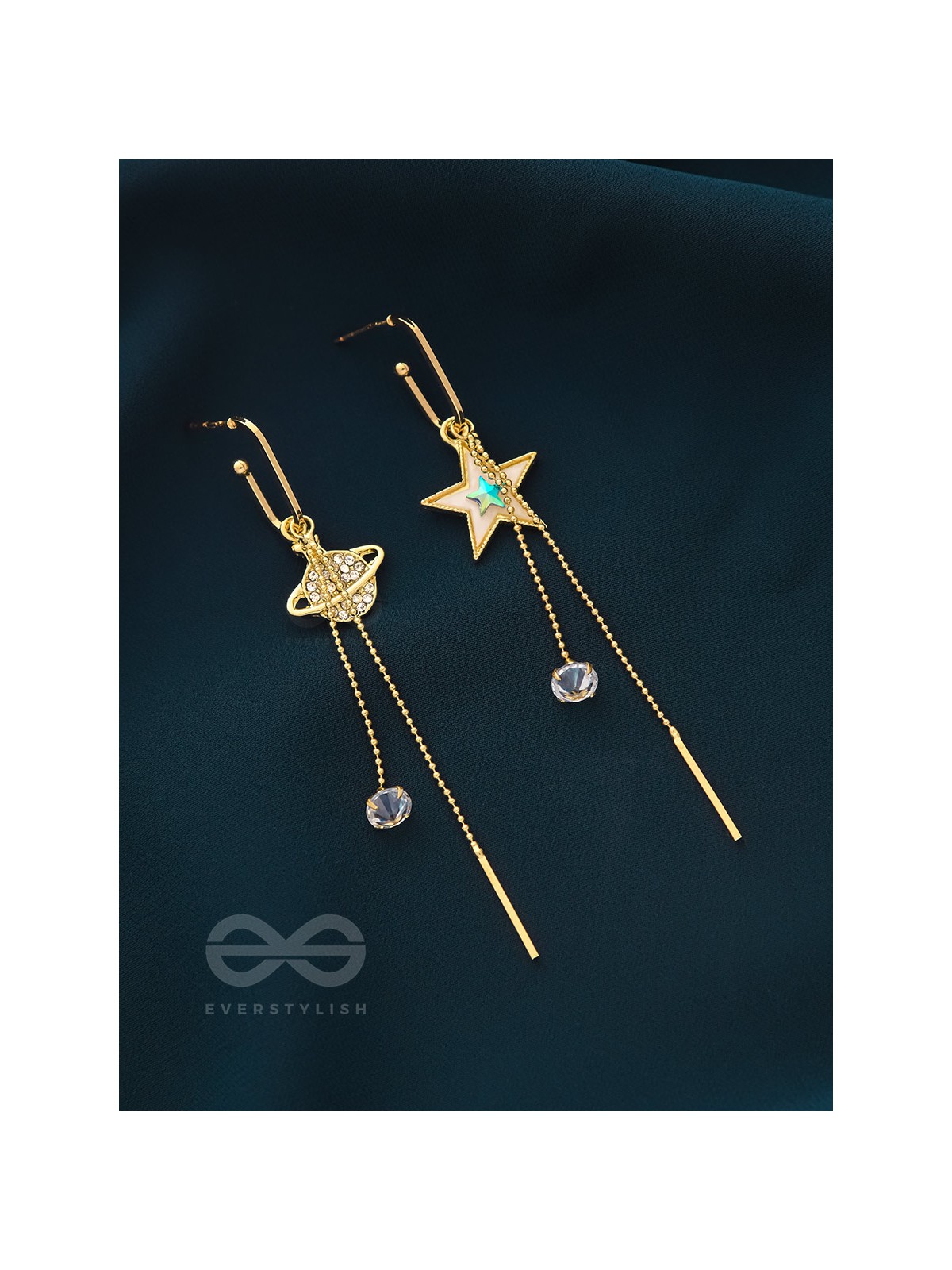 CELESTIAL SERENADE- GOLDEN RHINESTONES AND GEMSTONES EARRINGS