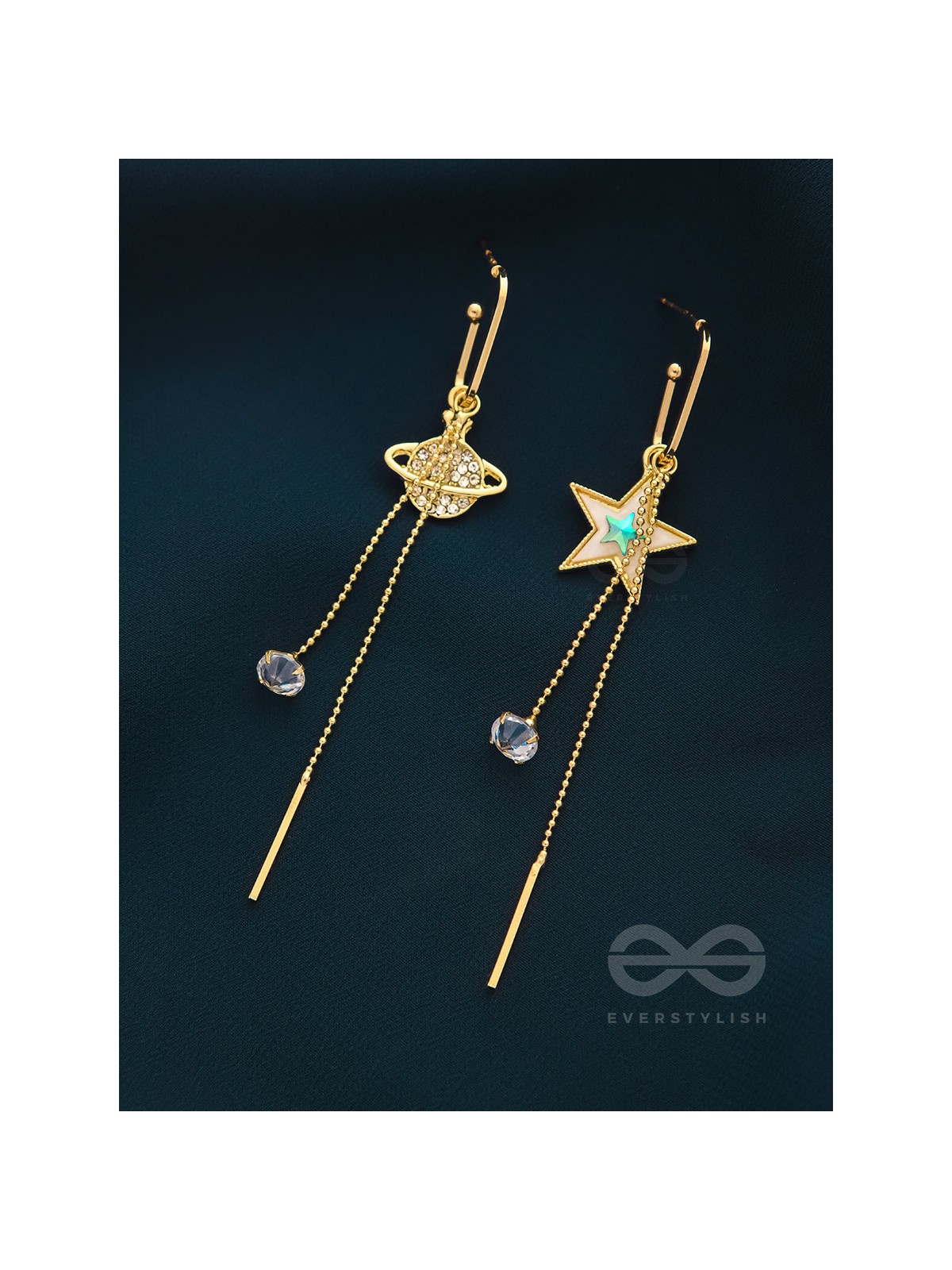 CELESTIAL SERENADE- GOLDEN RHINESTONES AND GEMSTONES EARRINGS