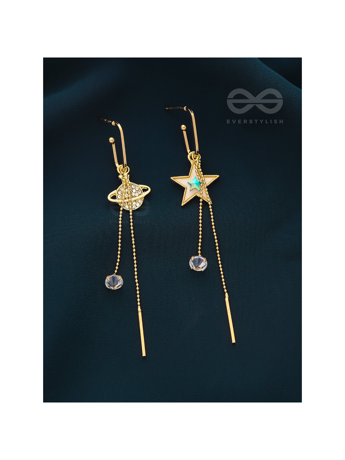 CELESTIAL SERENADE- GOLDEN RHINESTONES AND GEMSTONES EARRINGS