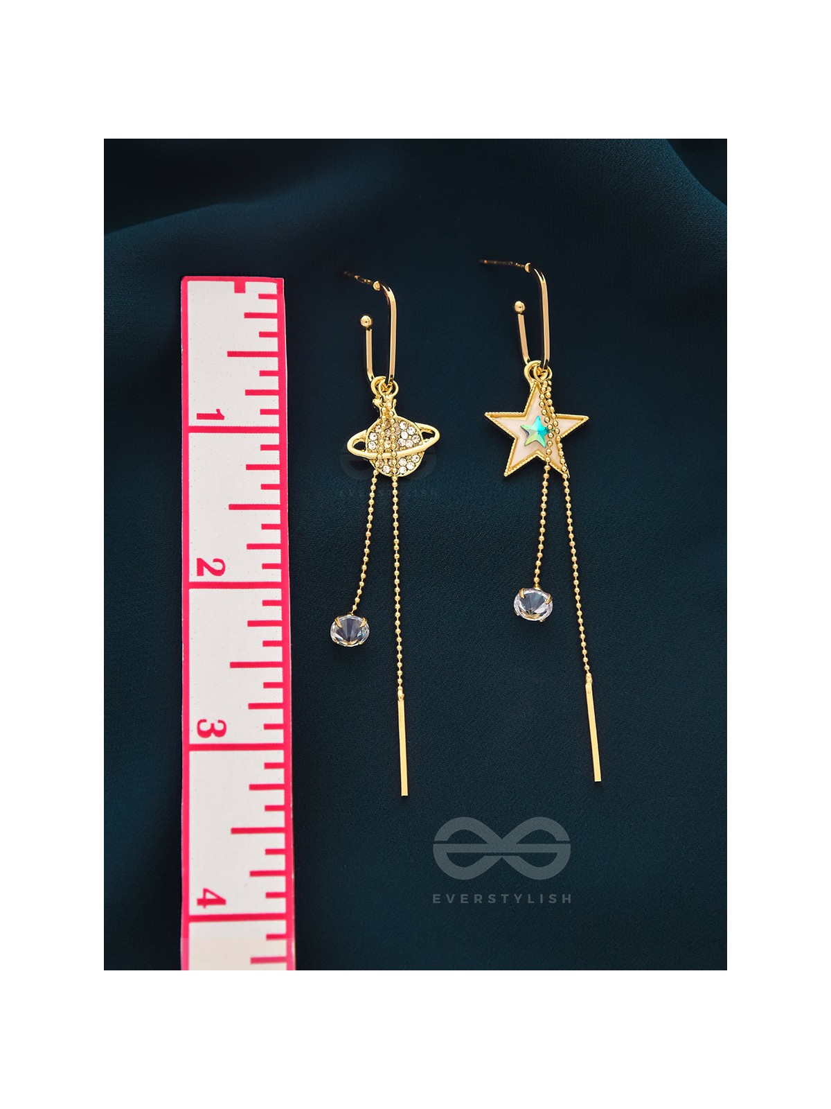 CELESTIAL SERENADE- GOLDEN RHINESTONES AND GEMSTONES EARRINGS