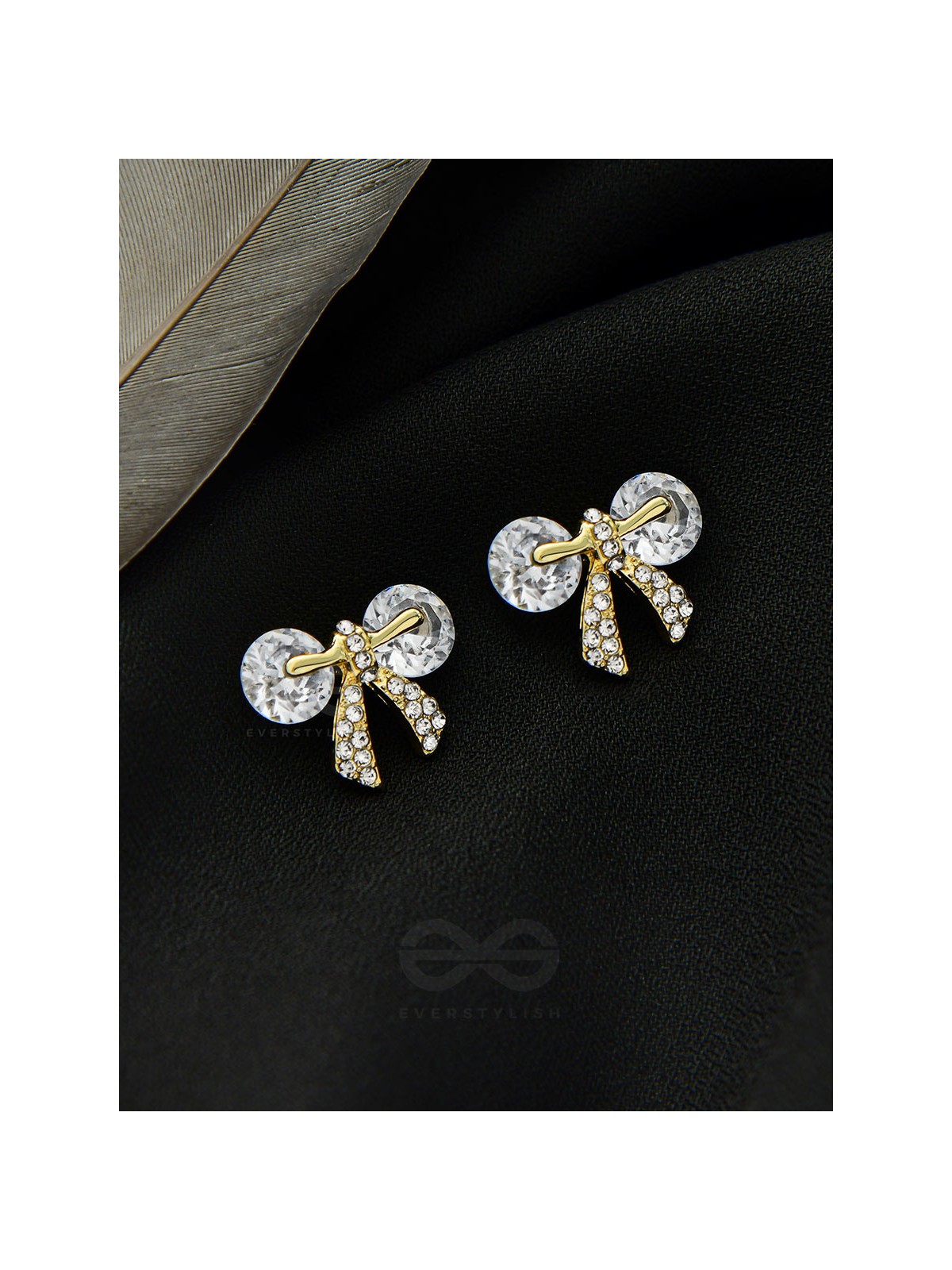 Radiant Ribbons- Gem Stones and Rhinestones Studded Golden Earrings 
