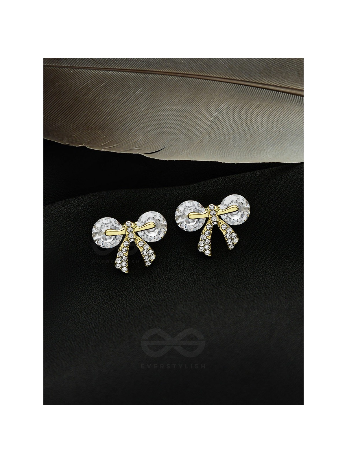 Radiant Ribbons- Gem Stones and Rhinestones Studded Golden Earrings 