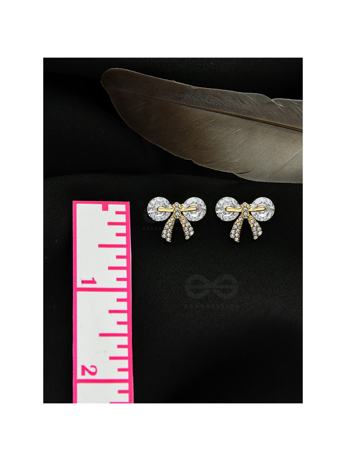 Radiant Ribbons- Gem Stones and Rhinestones Studded Golden Earrings 