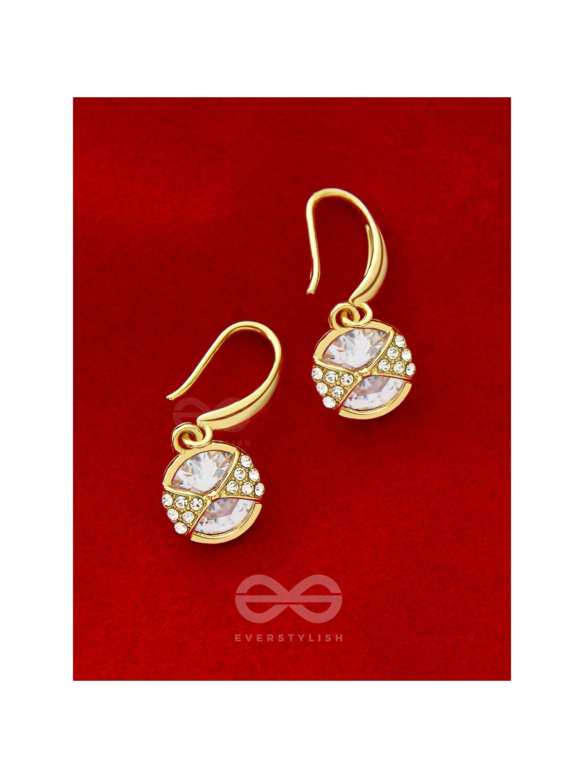 Golden Globes- Gem Stone and Rhinestones Studded Golden Earrings