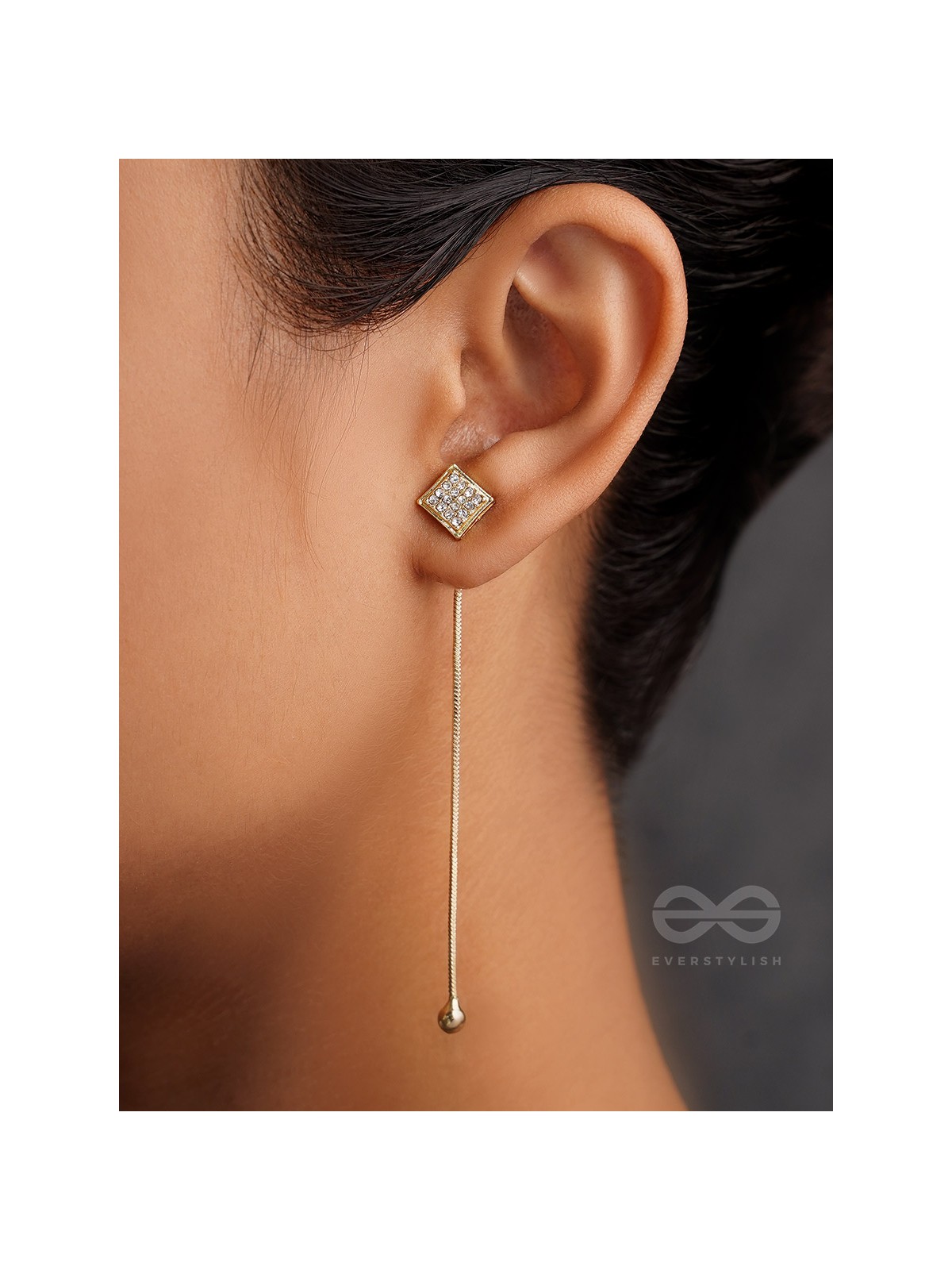 Drops of Gold- Rhinestones Encrusted Golden Dangler Earrings