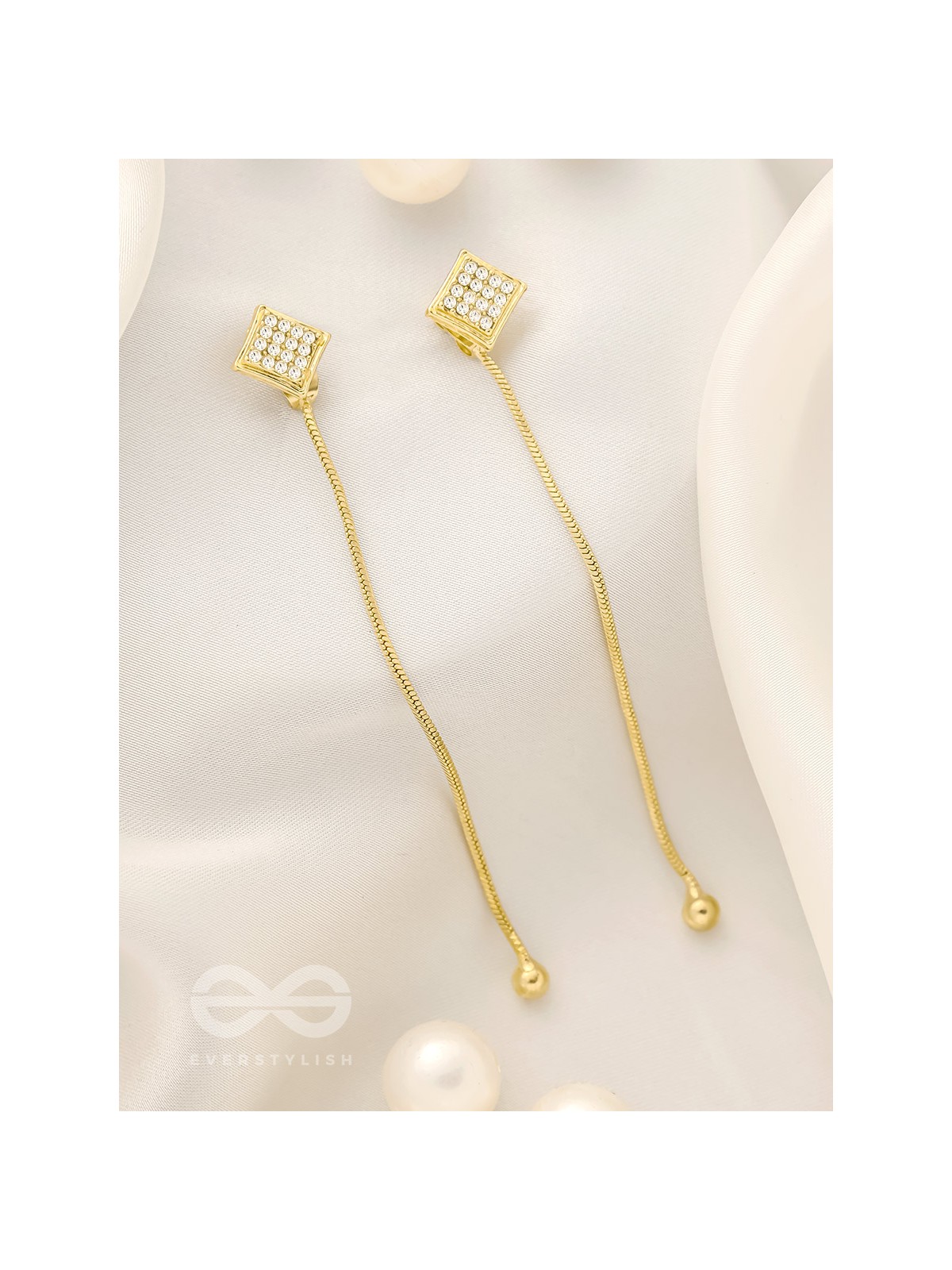 Drops of Gold- Rhinestones Encrusted Golden Dangler Earrings