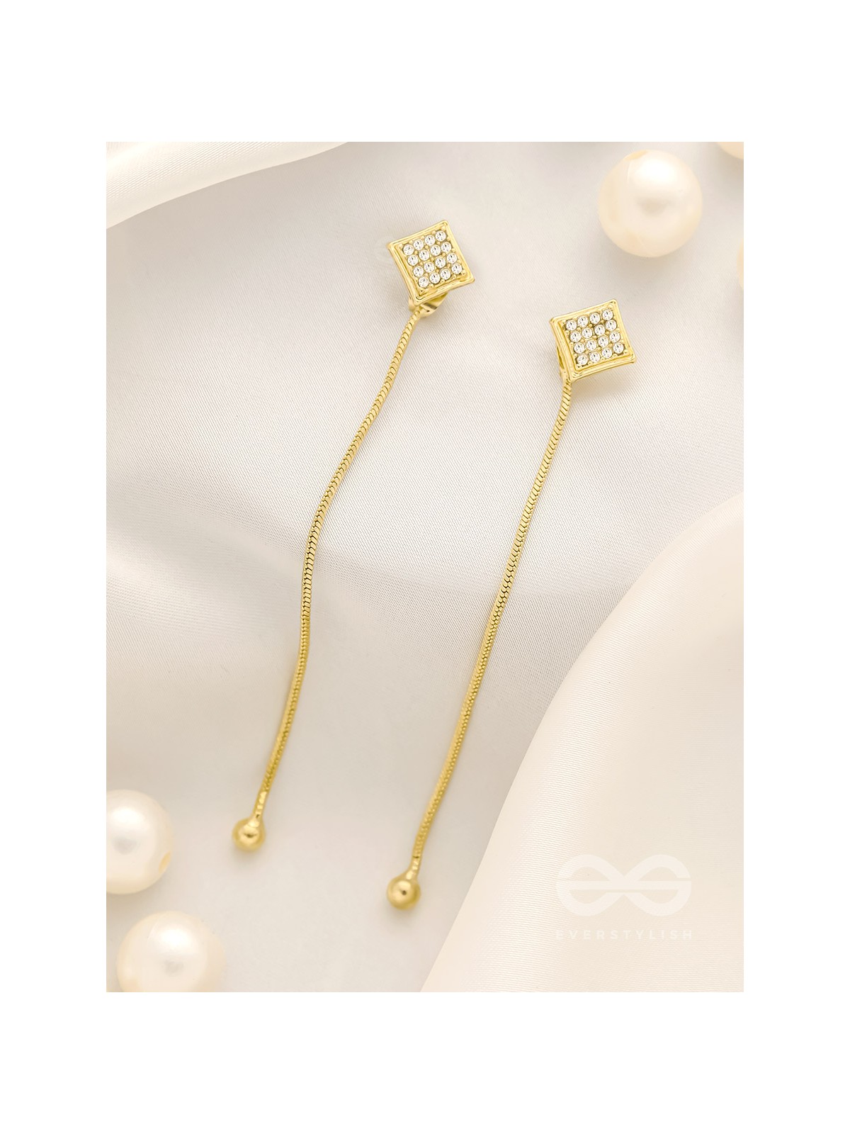 Drops of Gold- Rhinestones Encrusted Golden Dangler Earrings