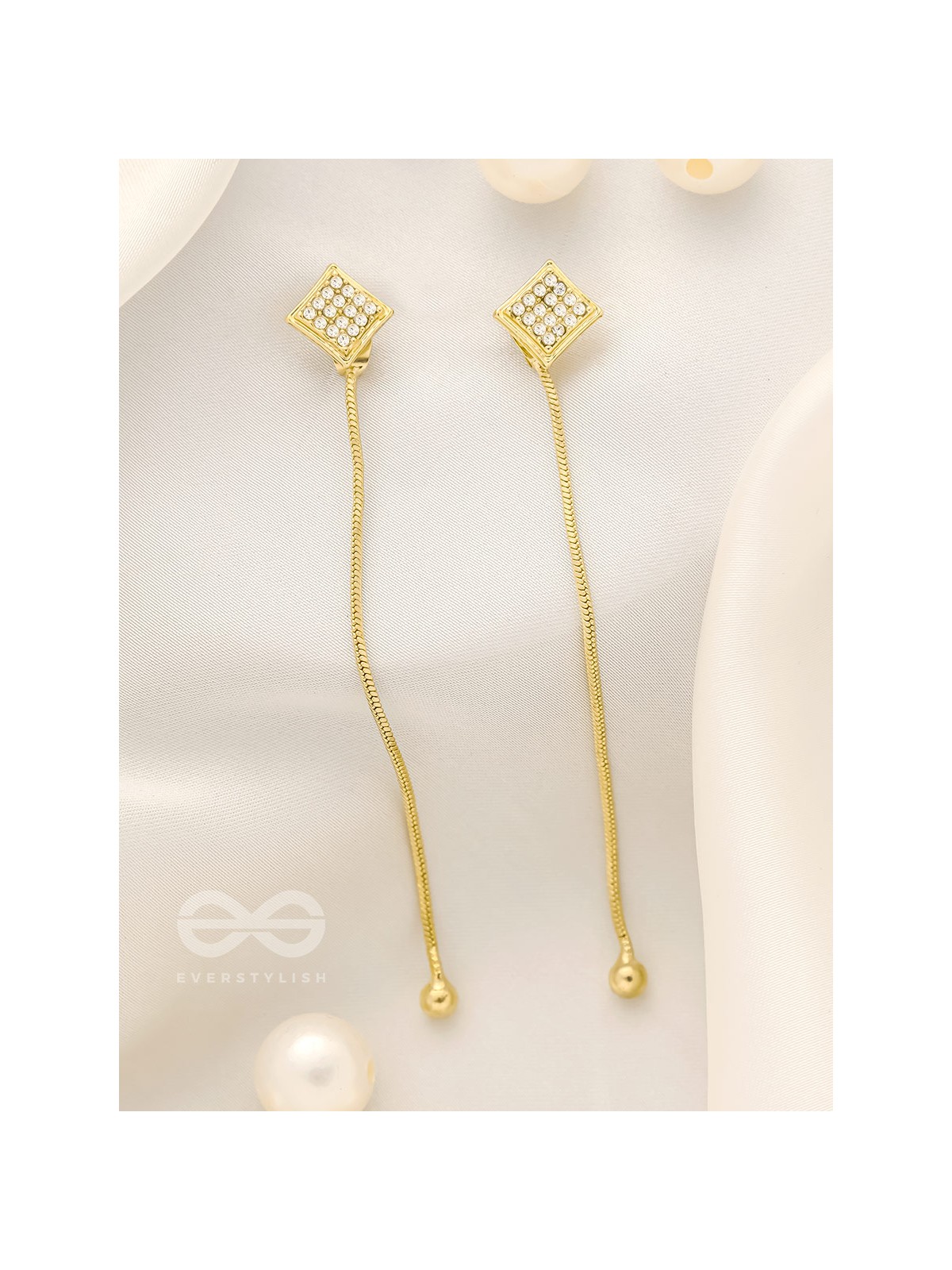 Drops of Gold- Rhinestones Encrusted Golden Dangler Earrings