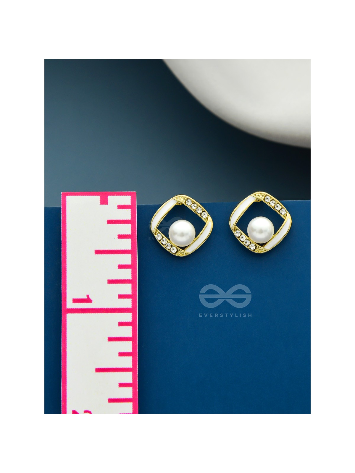 Sterling Droplets- White Enamelled Rhinestones Studded Pearl Earrings