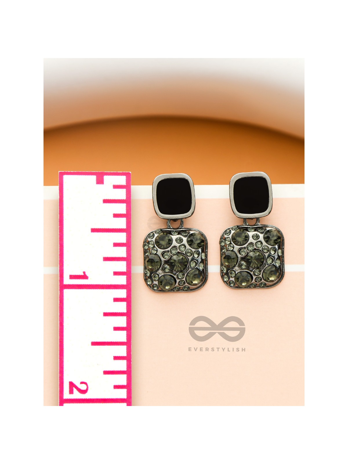 Shimmering Silt- Crystals and Rhinestones Studded Black Earrings