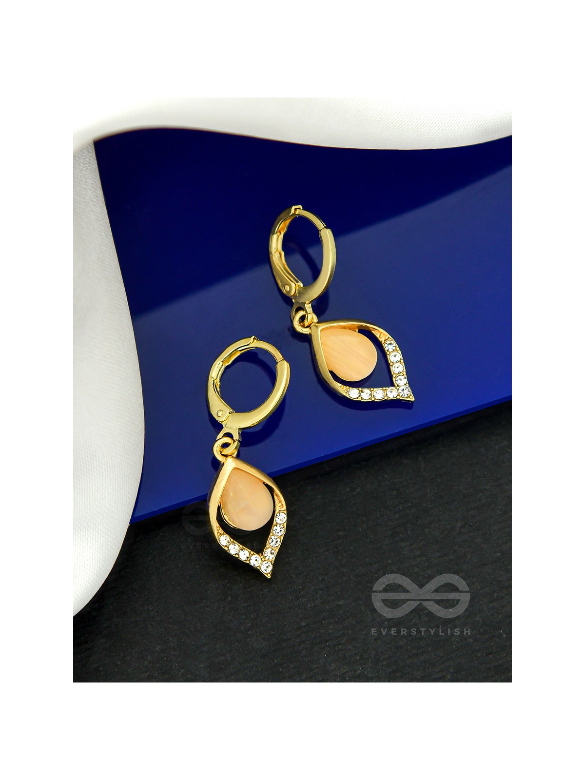 Twinkling Teardrops- Rhinestones Studded Golden Earrings