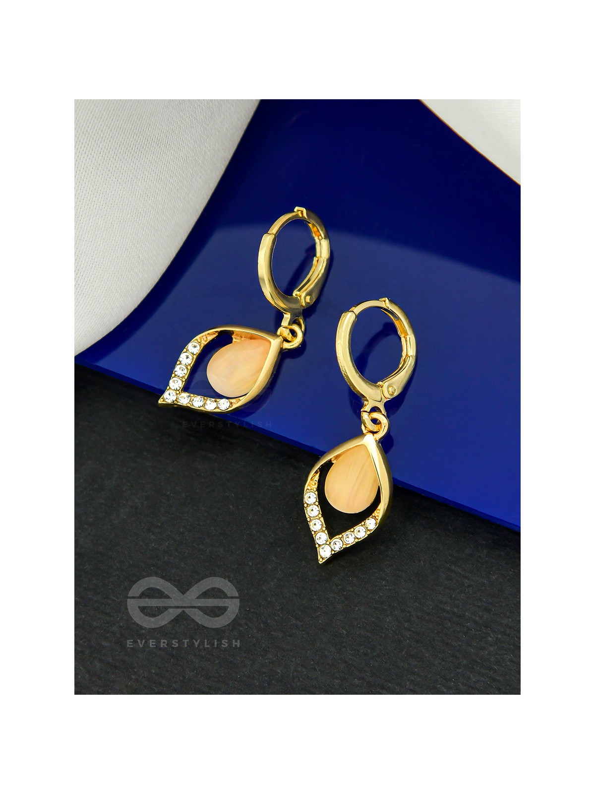 Twinkling Teardrops- Rhinestones Studded Golden Earrings