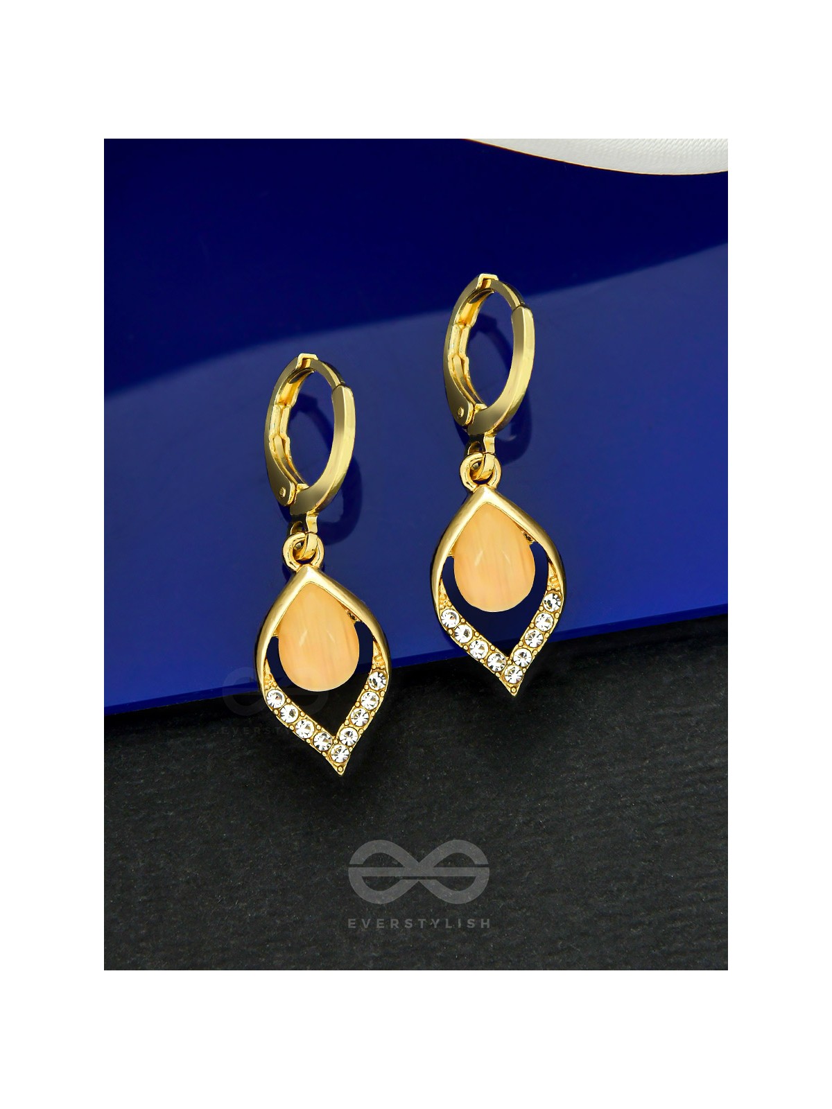 Twinkling Teardrops- Rhinestones Studded Golden Earrings