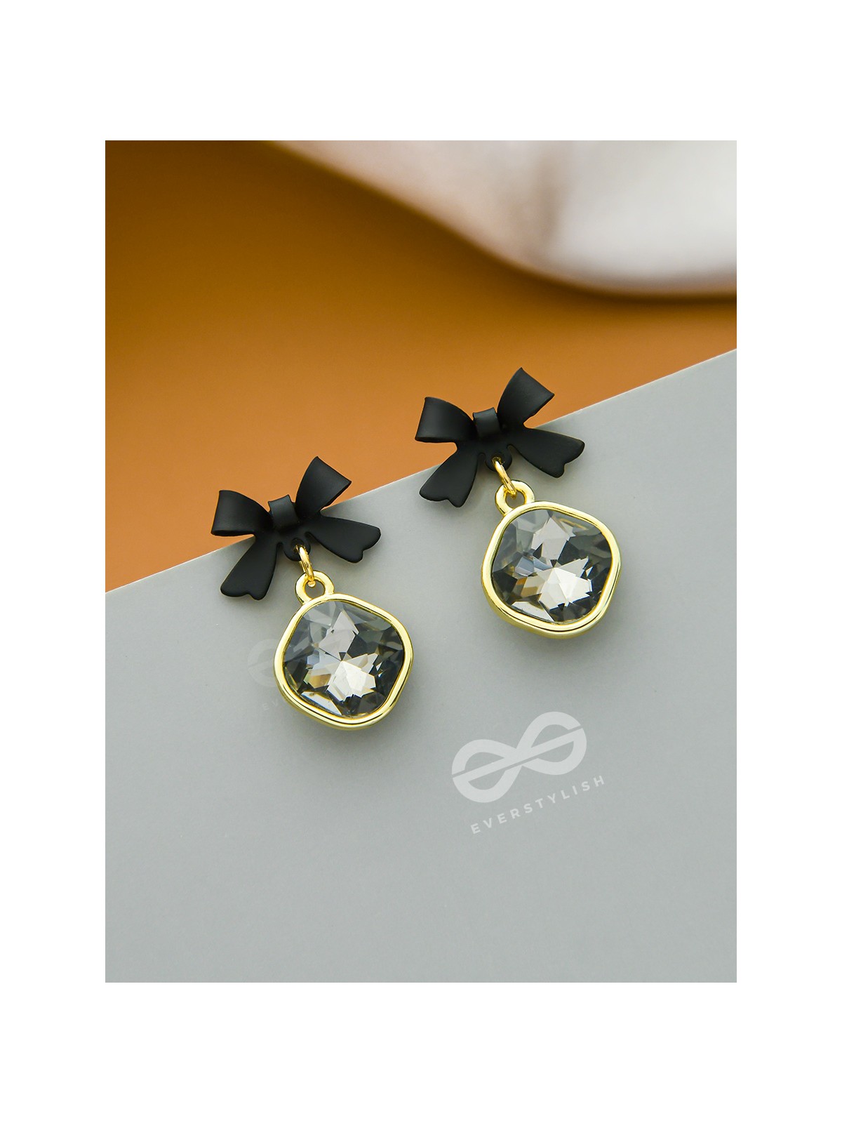 Black Magic Bows- Black and Golden Crystal Earrings