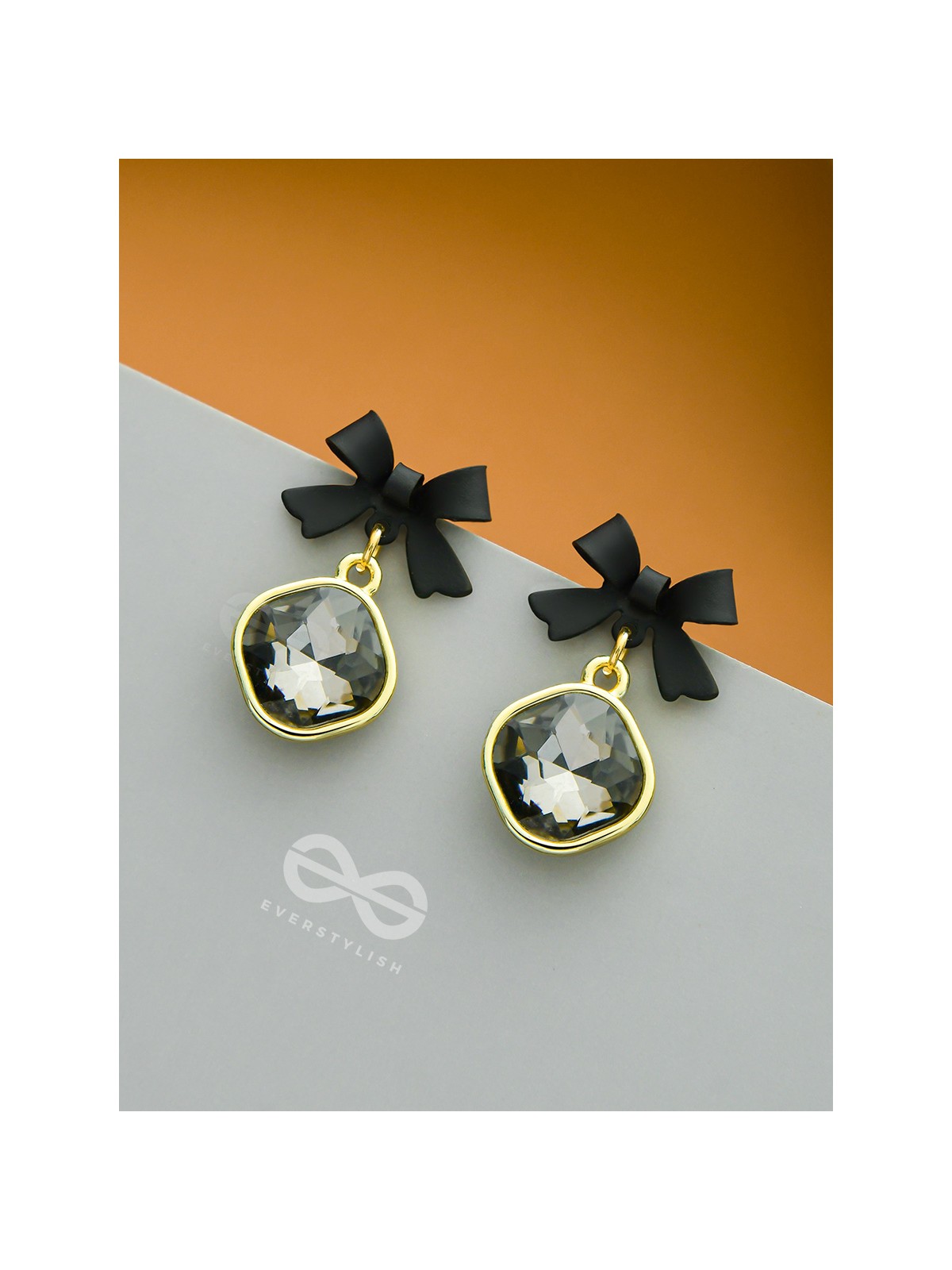 Black Magic Bows- Black and Golden Crystal Earrings