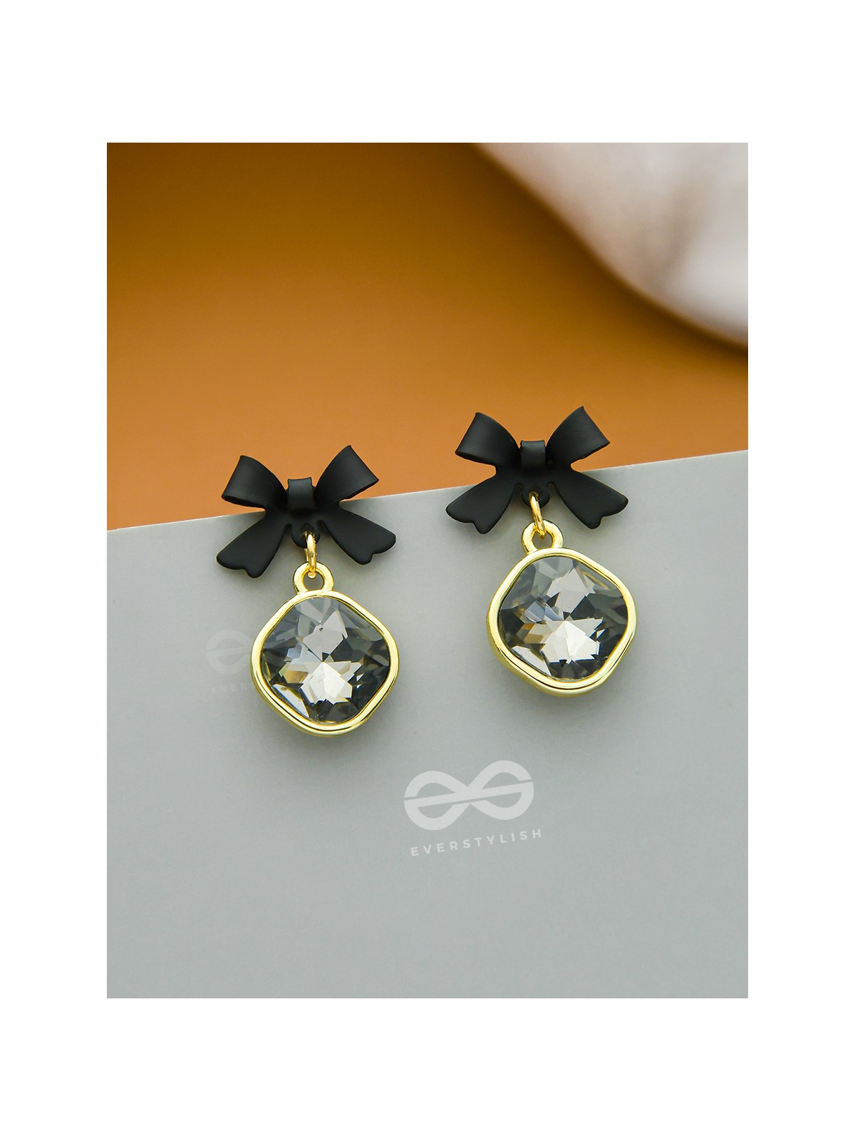 Black Magic Bows- Black and Golden Crystal Earrings