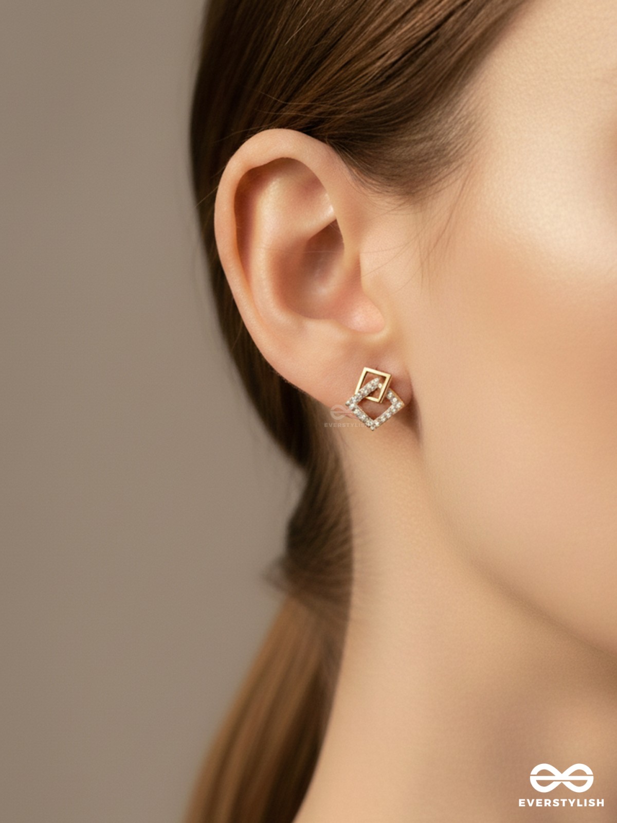 Snarled Squares- CZ Stones Studded Golden Earrings