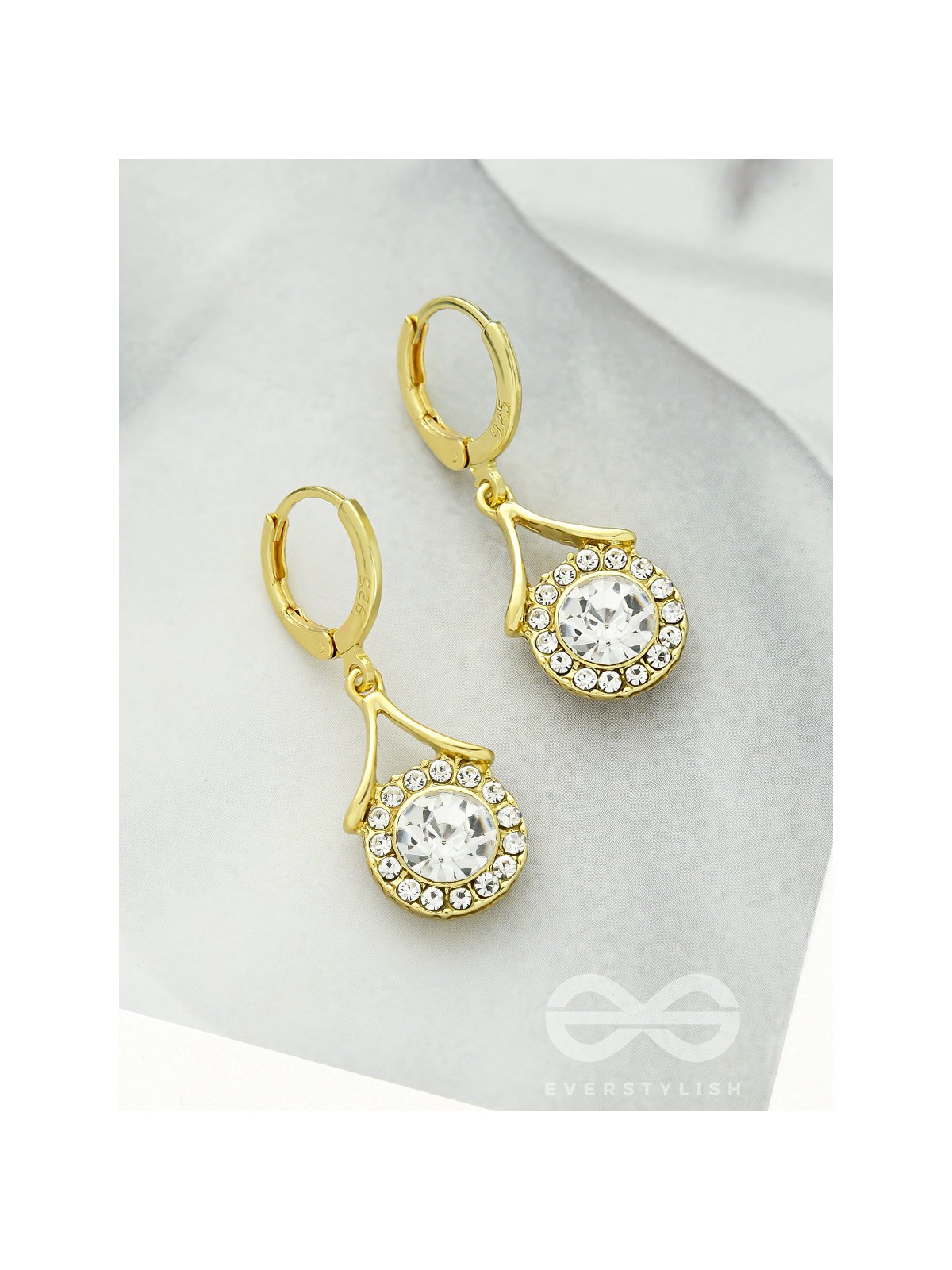 Scintillating Spheroids- Crystal and Rhinestones Studded Golden Earrings