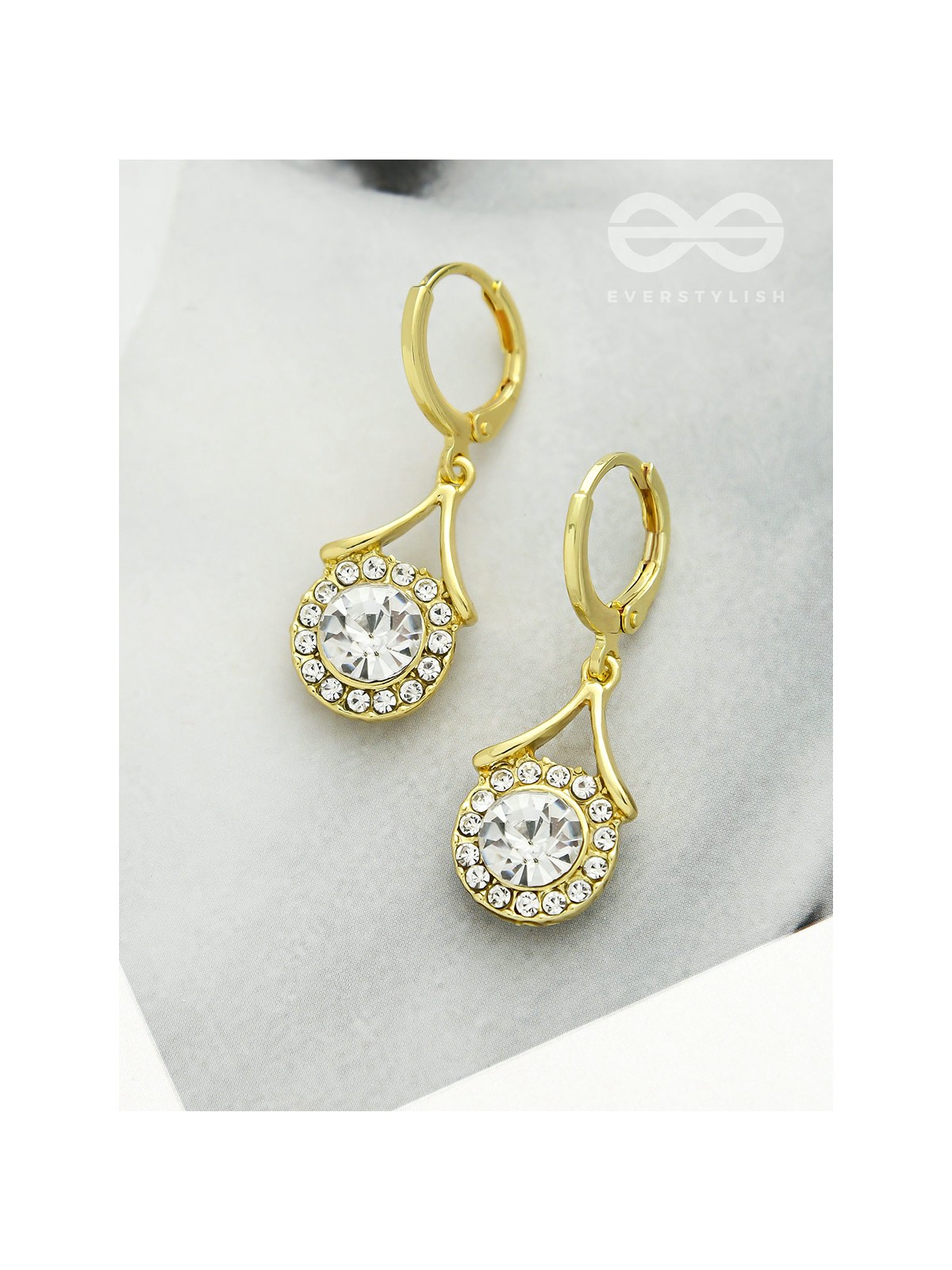 Scintillating Spheroids- Crystal and Rhinestones Studded Golden Earrings