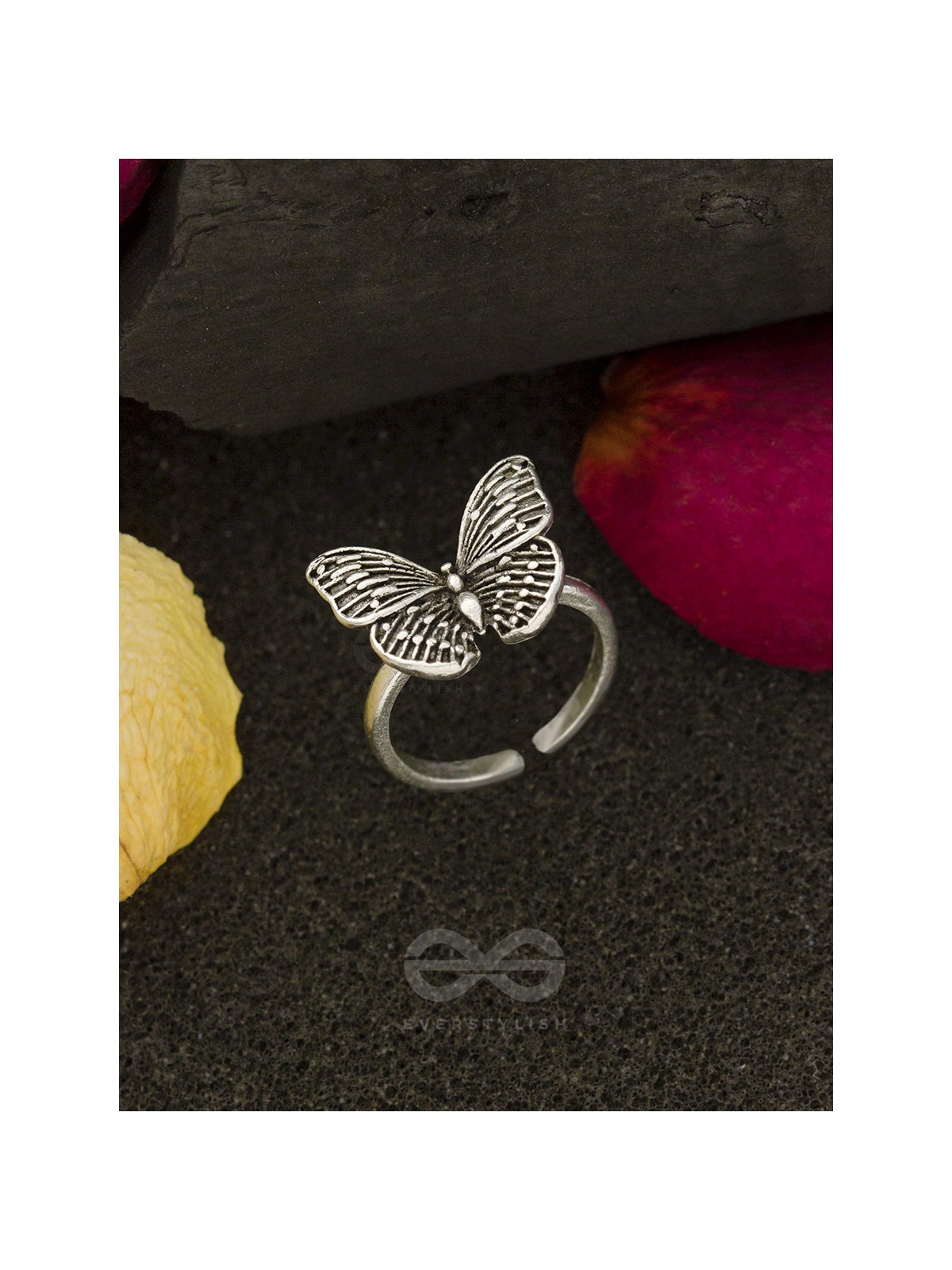 Fluttering Butterfly - Silver Oxidised Ring