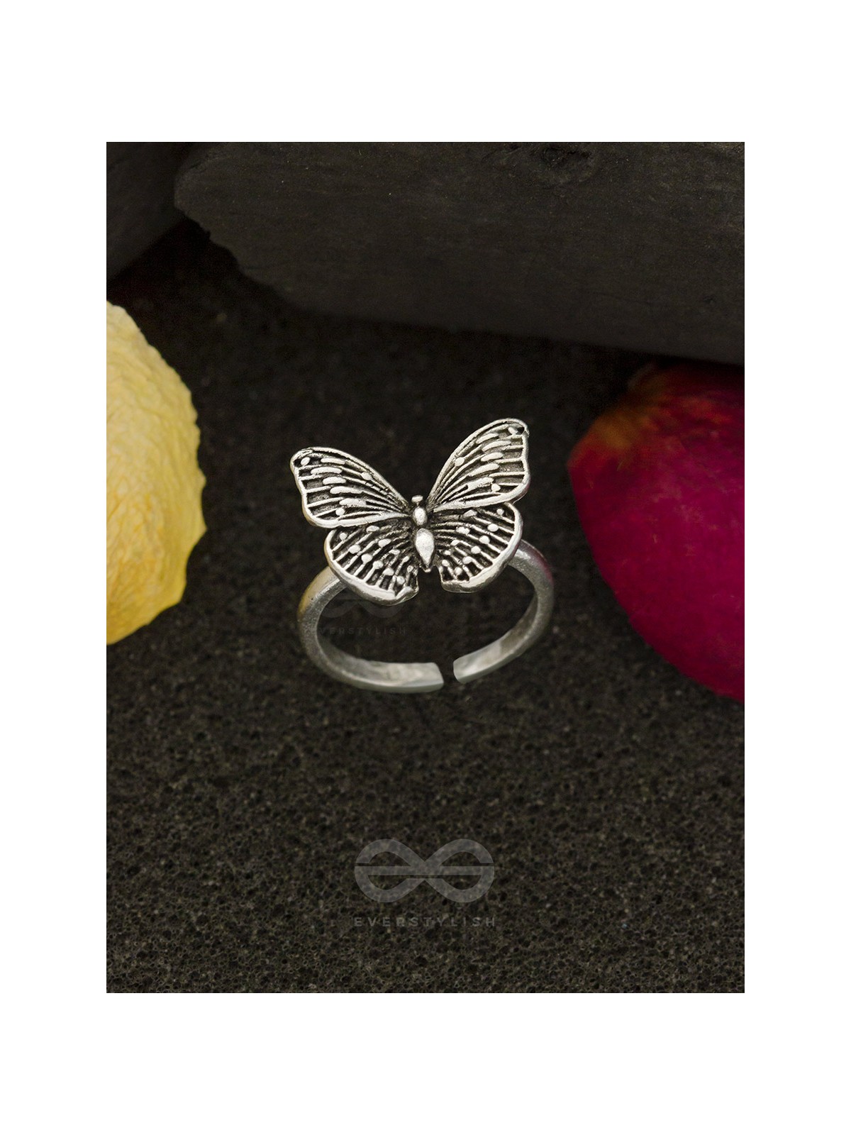 Fluttering Butterfly - Silver Oxidised Ring