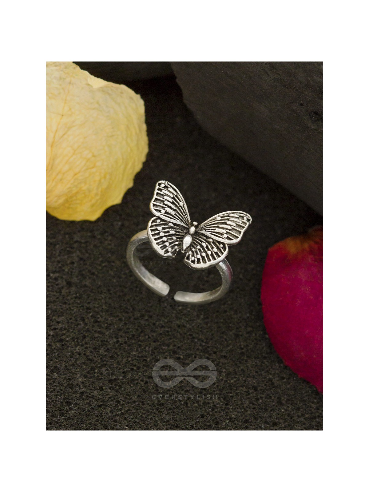 Fluttering Butterfly - Silver Oxidised Ring