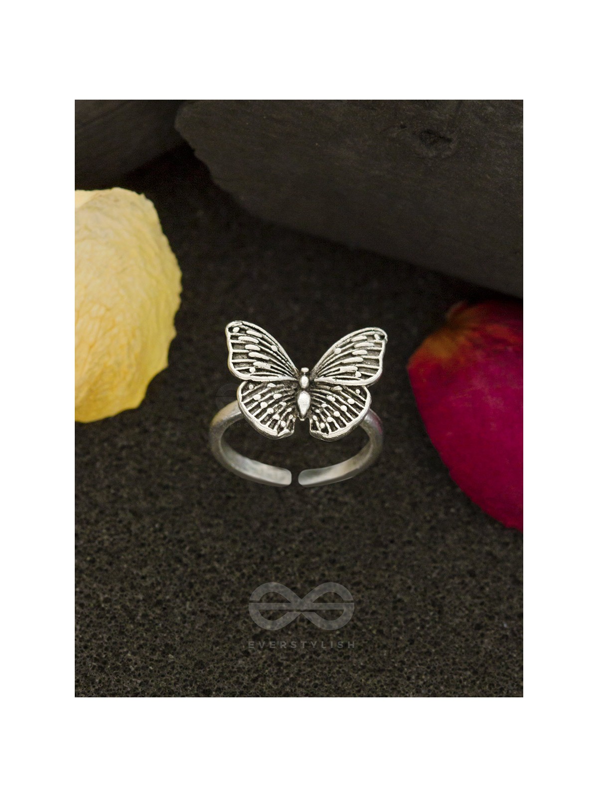 Fluttering Butterfly - Silver Oxidised Ring