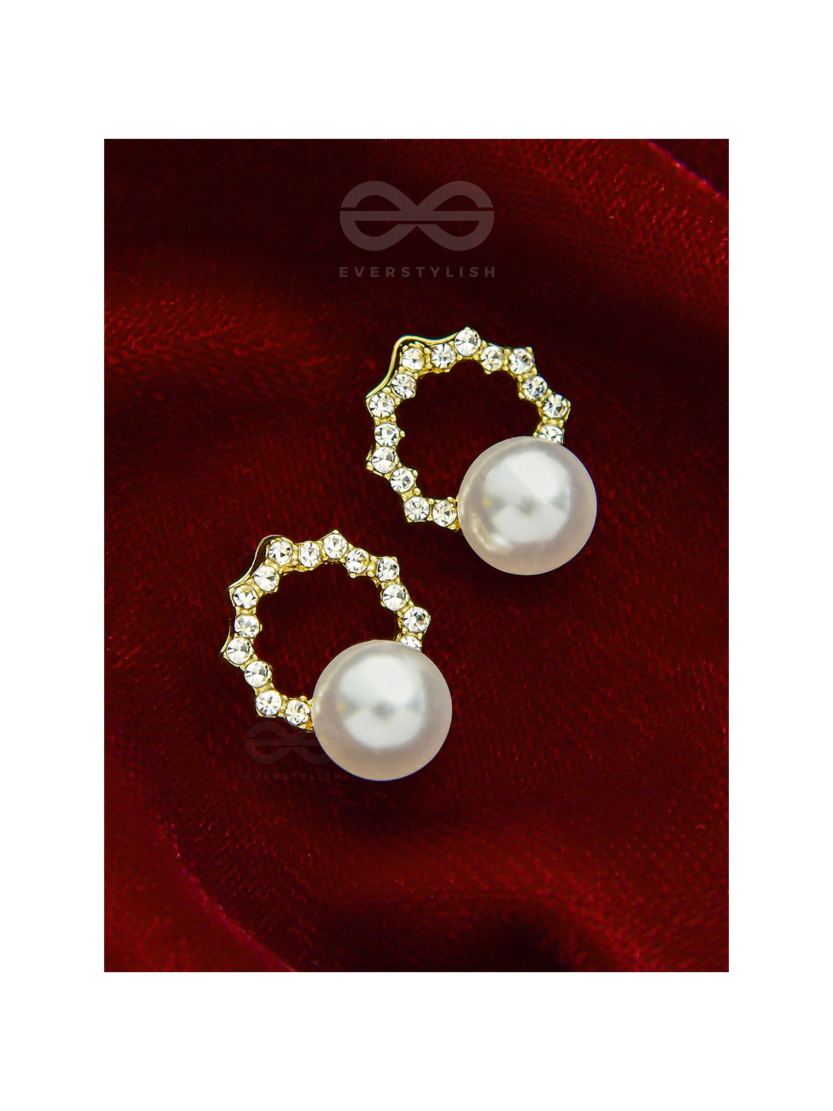 Crowned Pearls- Rhinestones Studded Pearl Earrings
