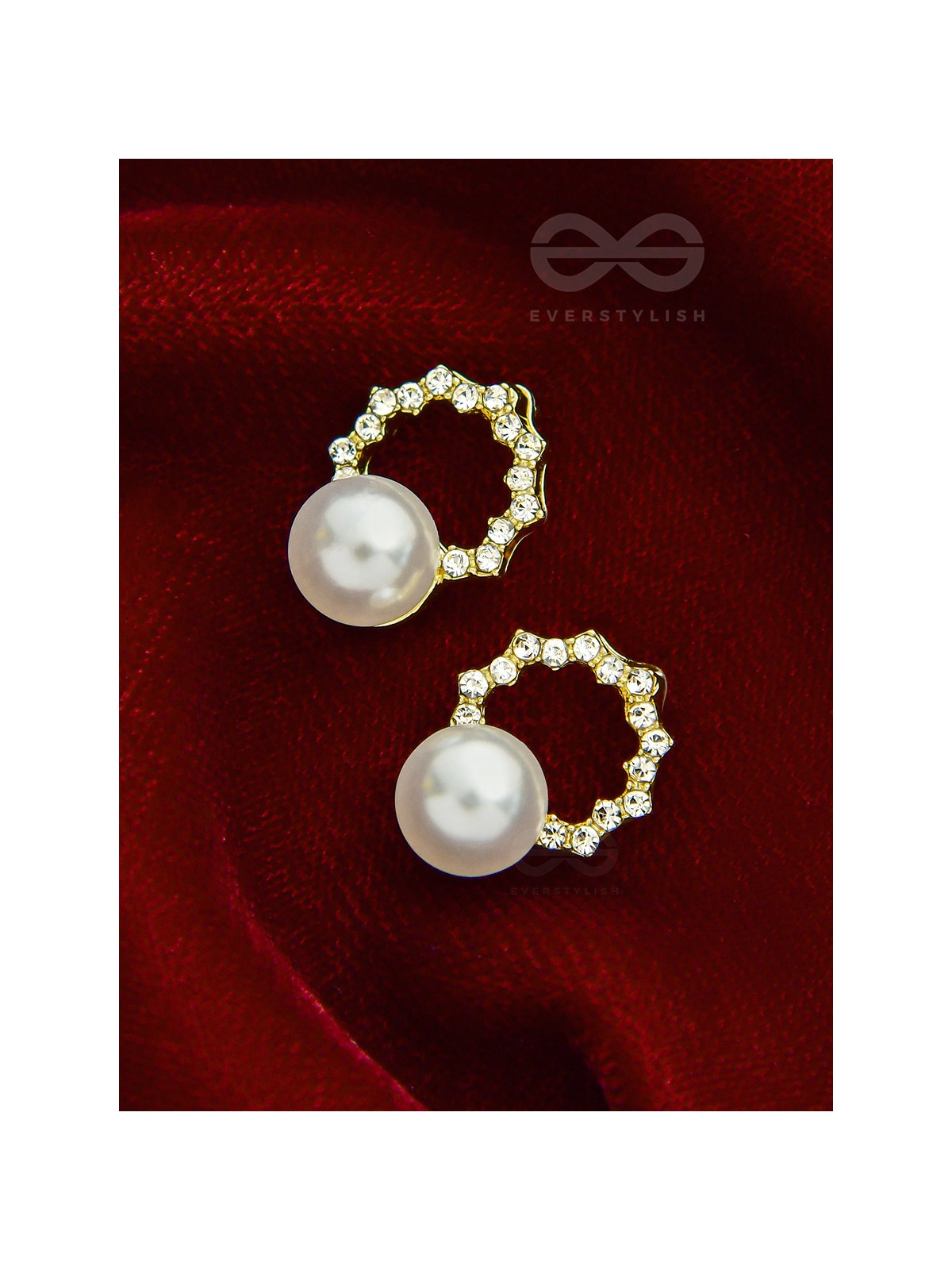 Crowned Pearls- Rhinestones Studded Pearl Earrings