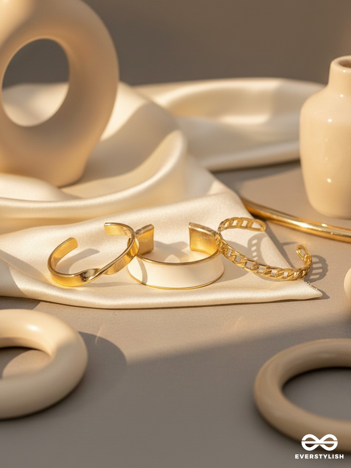 THREE CHEERS- SET OF THREE WHITE AND ROSE GOLD RINGS