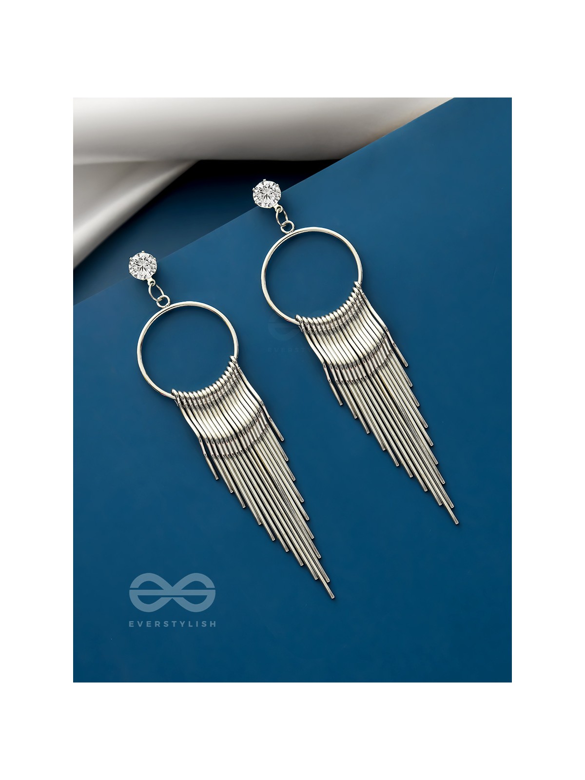 The Melting Moon- CZ Stones Studded Silver Earrings